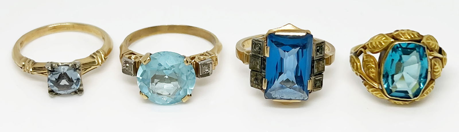 Four 10K to 14K Antique Rings w/ Blue Stones. (1 of 3)