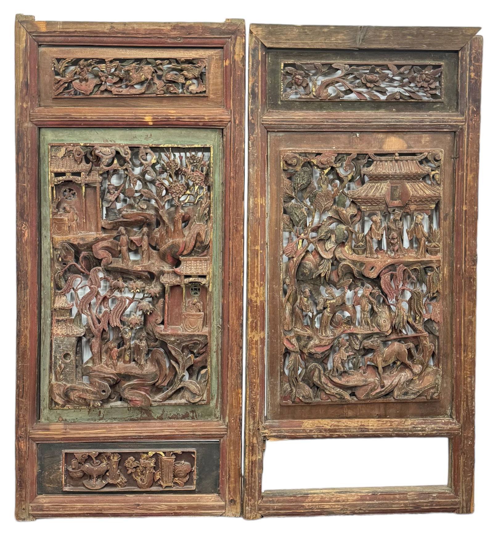 Lot of 2 Large Old Chinese Wood Carved Panels. (1 of 6)