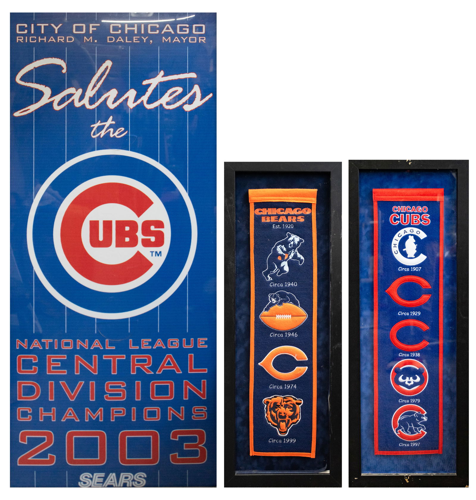 Lot: Framed Chicago Sports Displays- Cubs & Bears. (1 of 4)