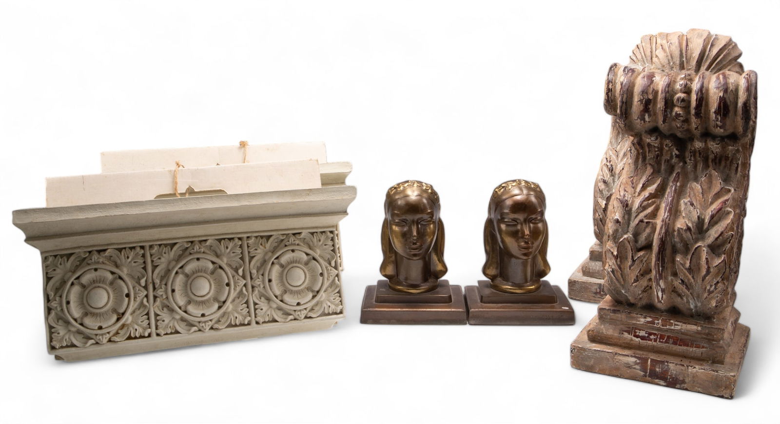 Lot: Art Deco Bookends, Corbels, Tile Shelves. (1 of 9)