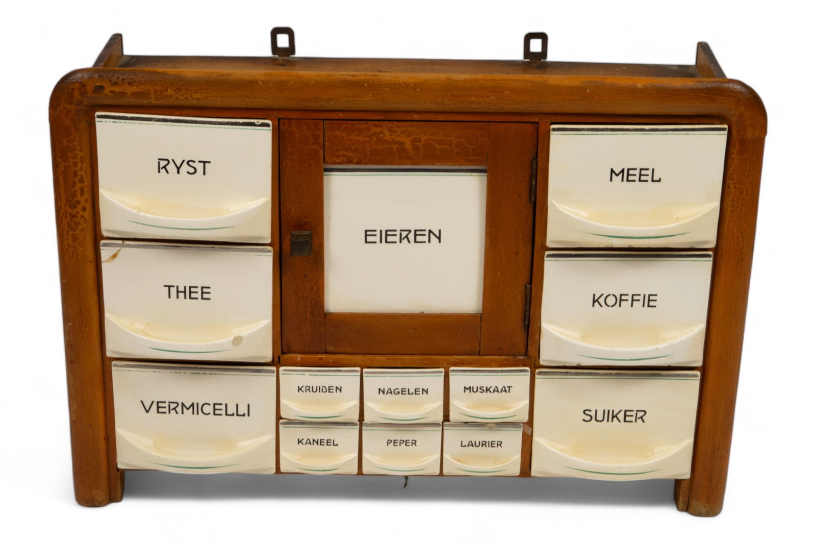 Vintage German Wood & Ceramic Spice Cabinet. (1 of 6)