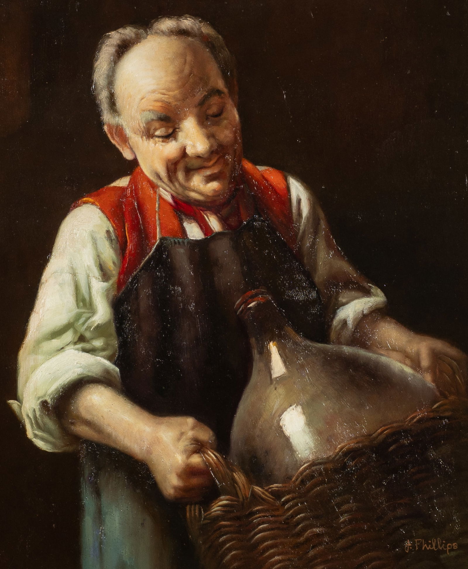 Giclee of Man Carrying a Basket, Sgd. J. Phillips. (1 of 5)