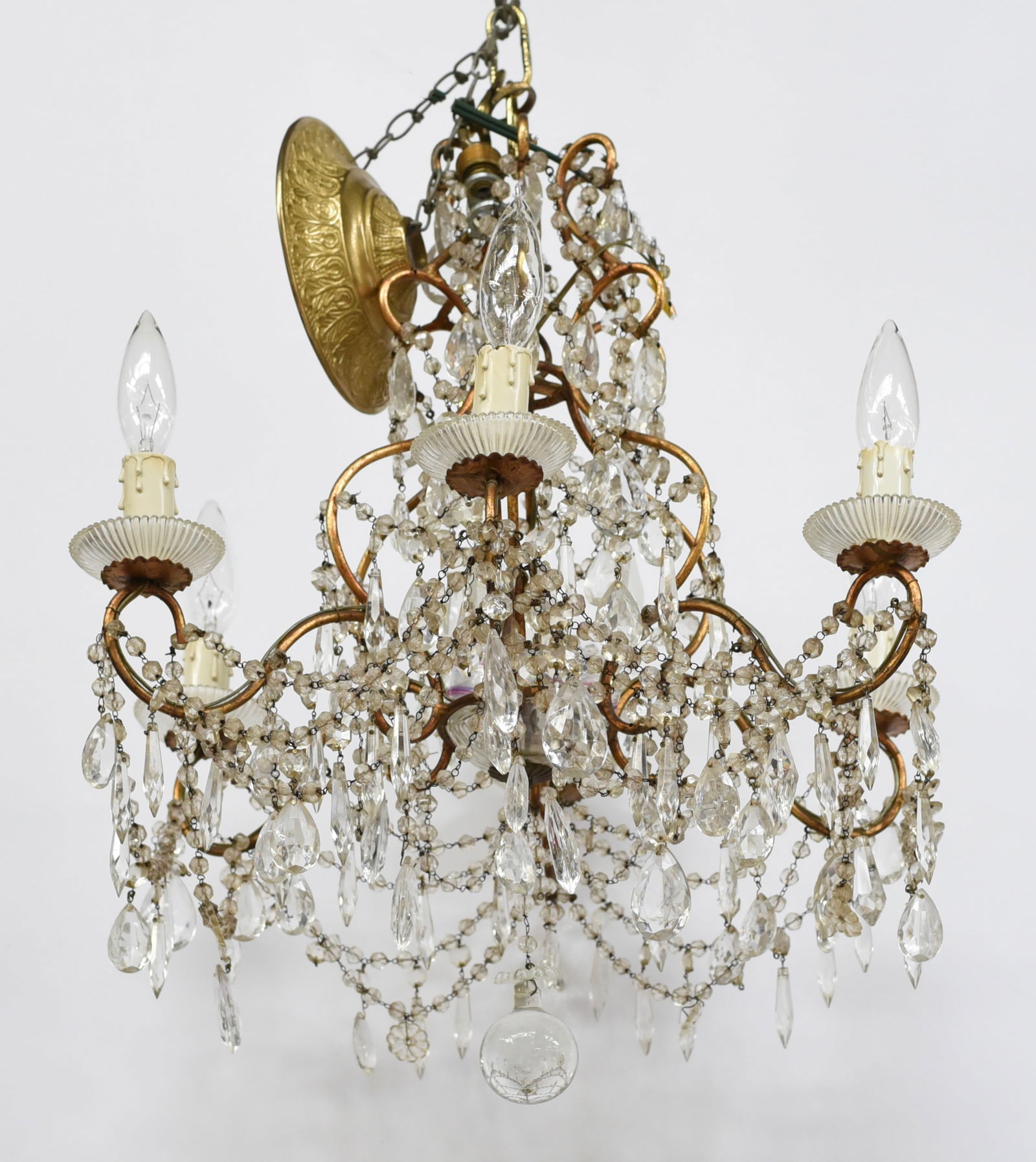 Smaller Brass Light Fixture w/ Many Crystal Prisms (1 of 1)