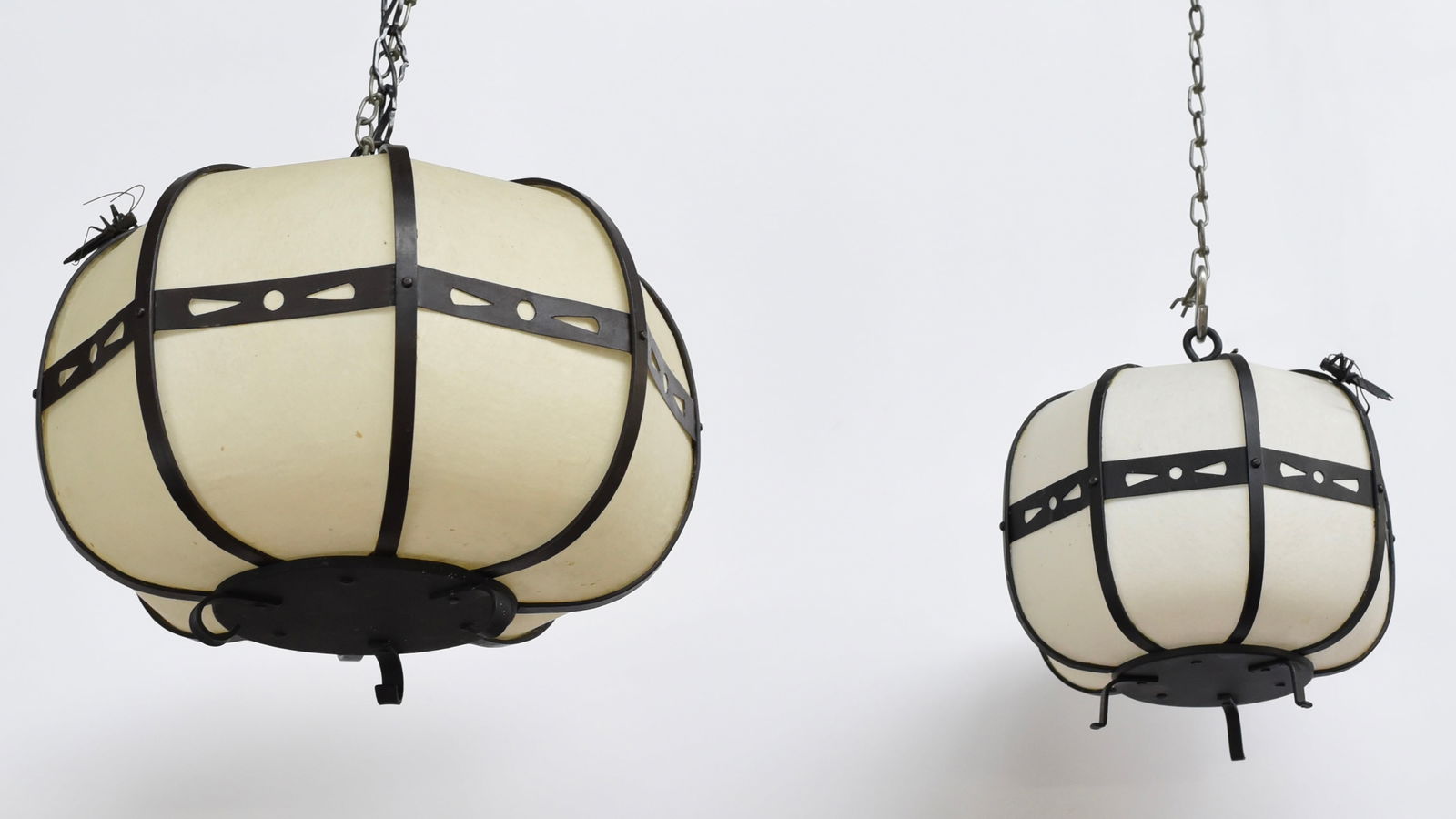 Lot of Two Japanese Metal Lantern Light Fixtures. (1 of 1)