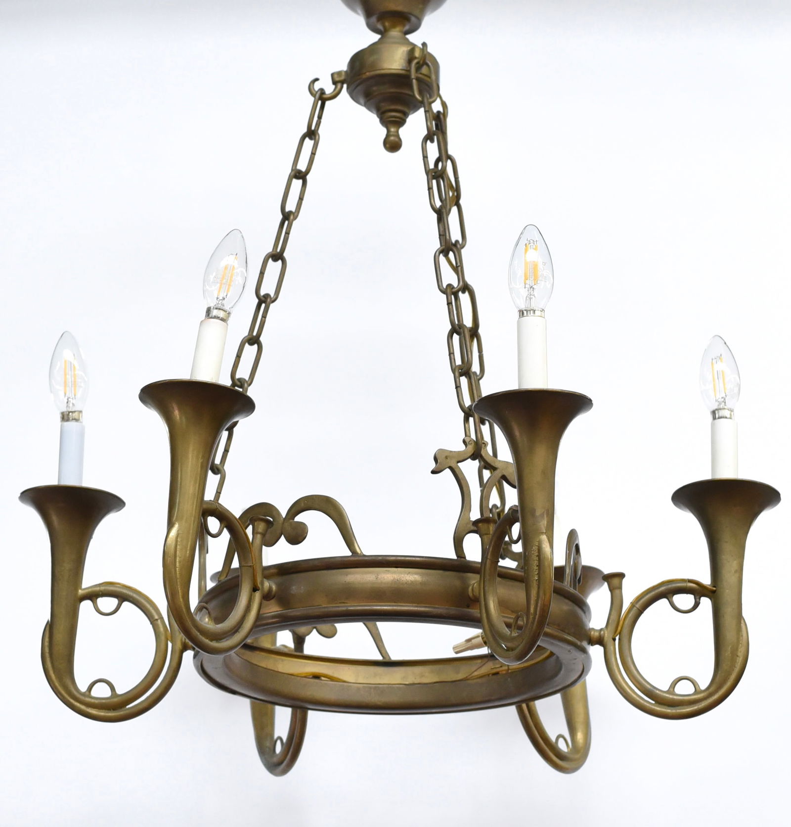 Metal Hanging Light Fixture w/ Bugle Adornments. (1 of 1)