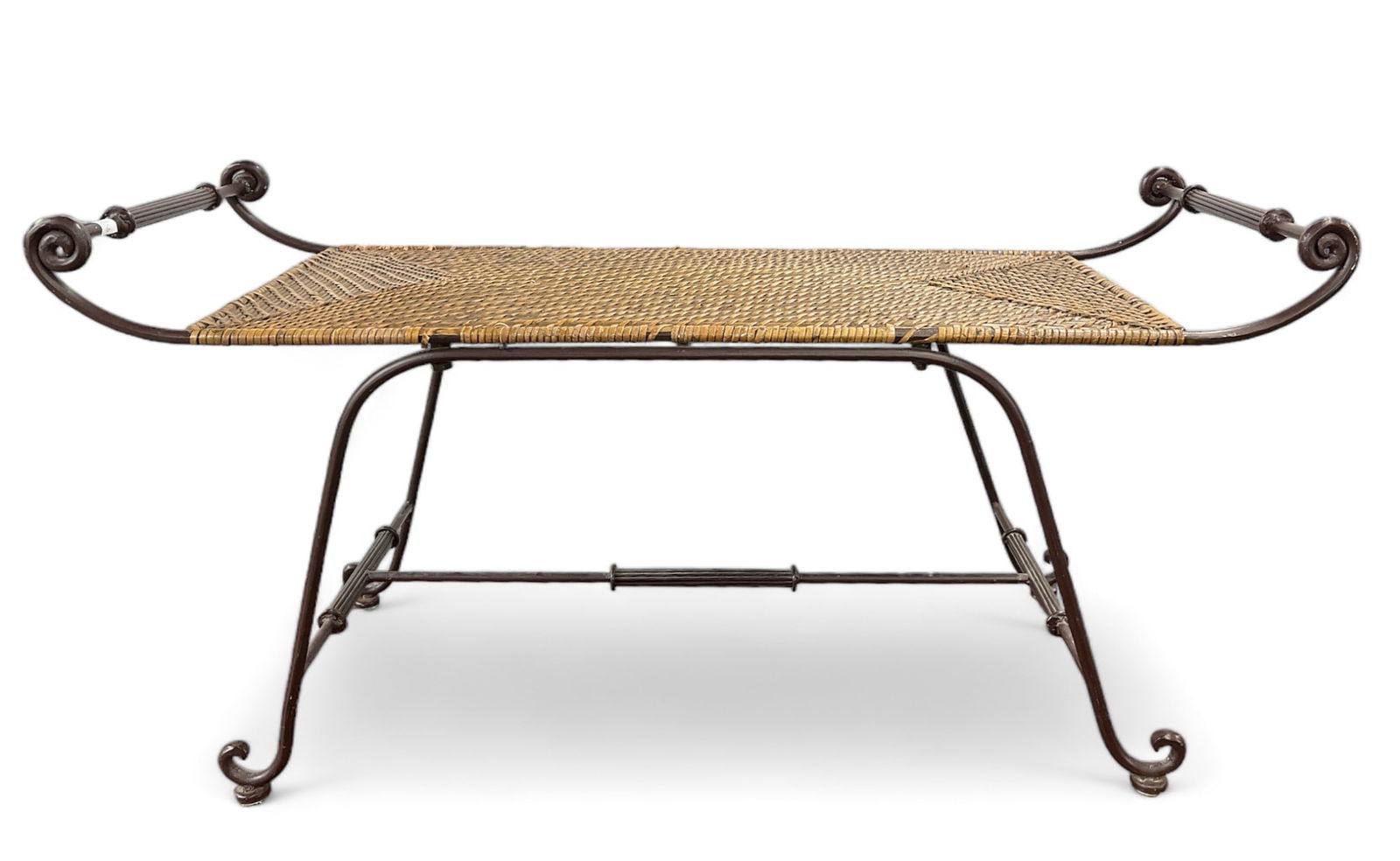 Metal Bench with Reeded or Cane Seat Bottom. (1 of 2)