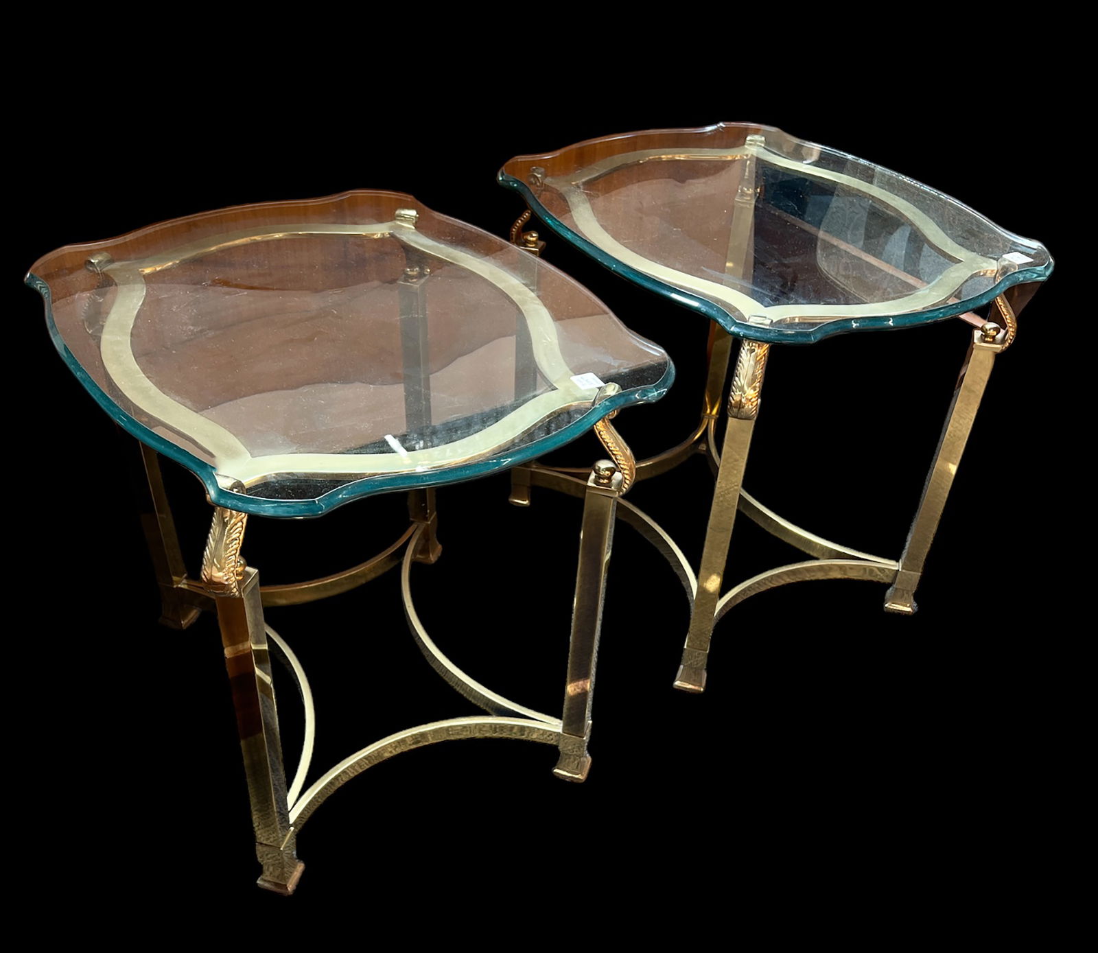 Pair of Brass Bevelled Glass Top Tables. (1 of 1)