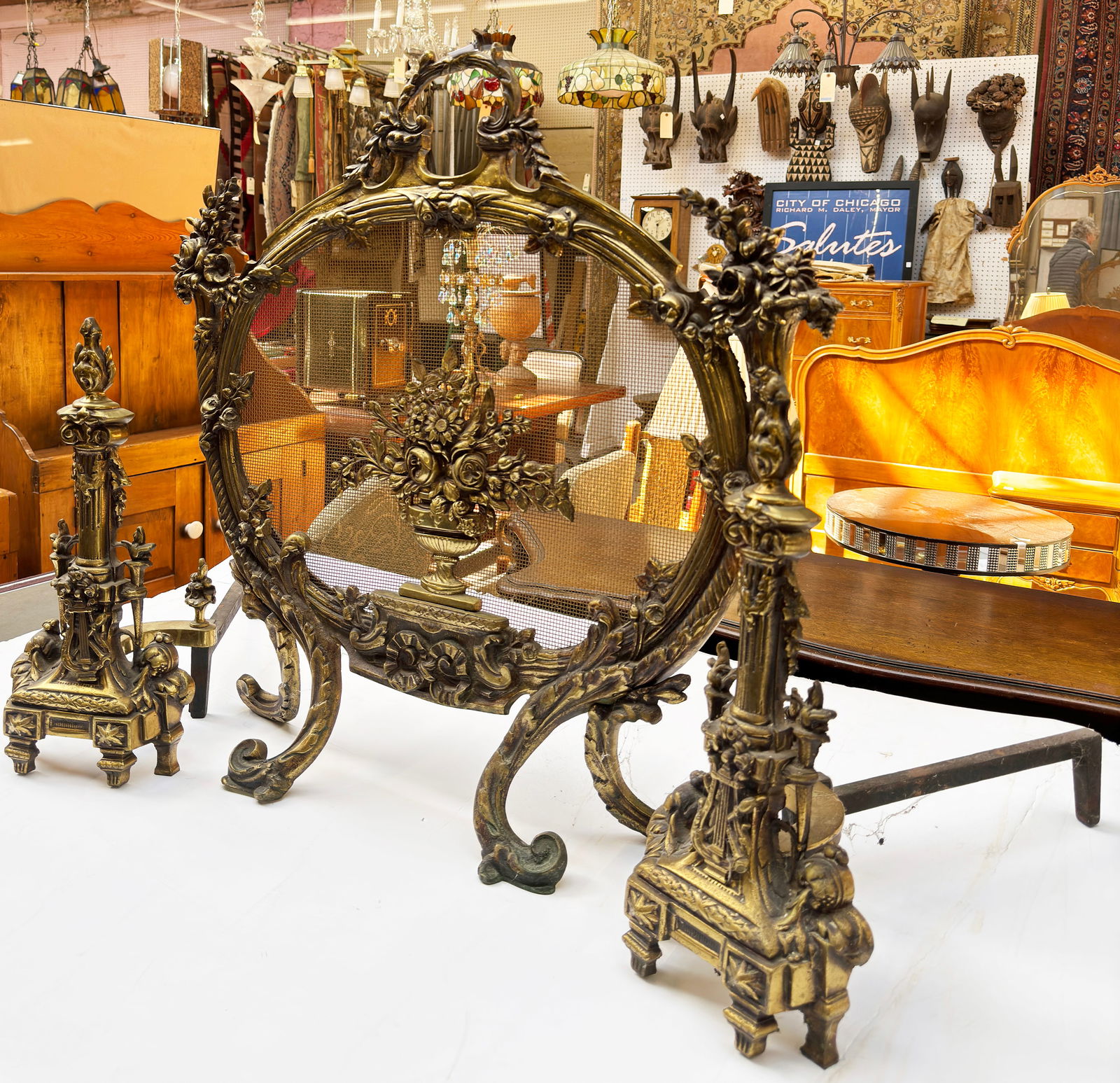 Louis XV Style Bronze Fireplace Set. (1 of 1)
