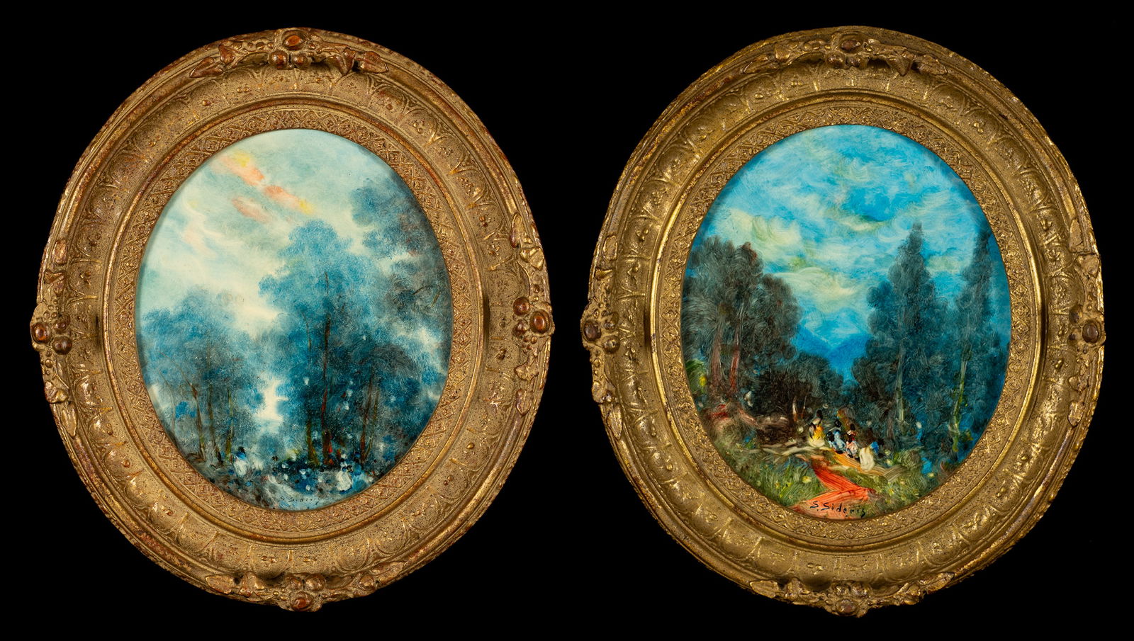 Pr. of Oval Landscape Paintings, Stefanos Sideris. (1 of 9)