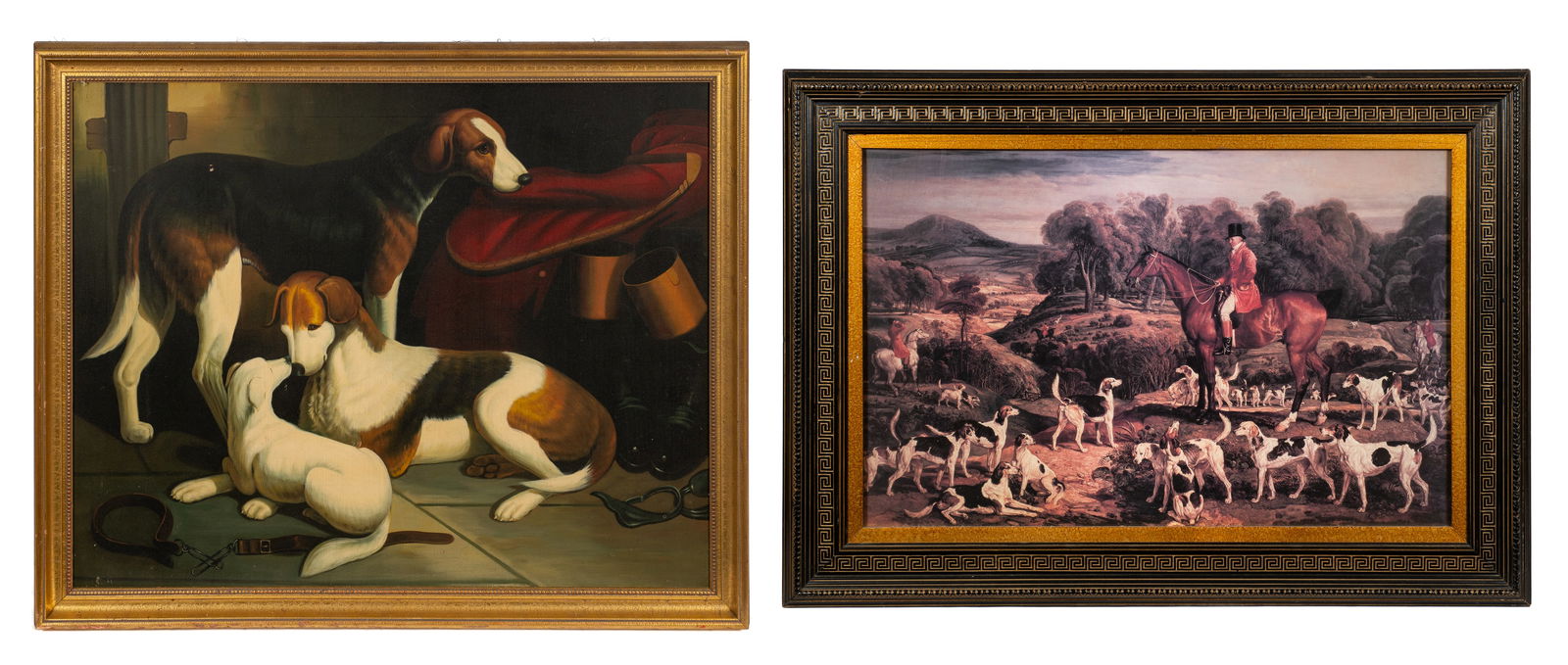 Lot of 2 Very Large Prints - Ward & Barraud.: This lot contains an offset lithograph of Ralph Lambton and His Hounds, originally a painting by James Ward, and a giclee on canvas after William Barraud (English, 1810-1850). Barraud's image has seve