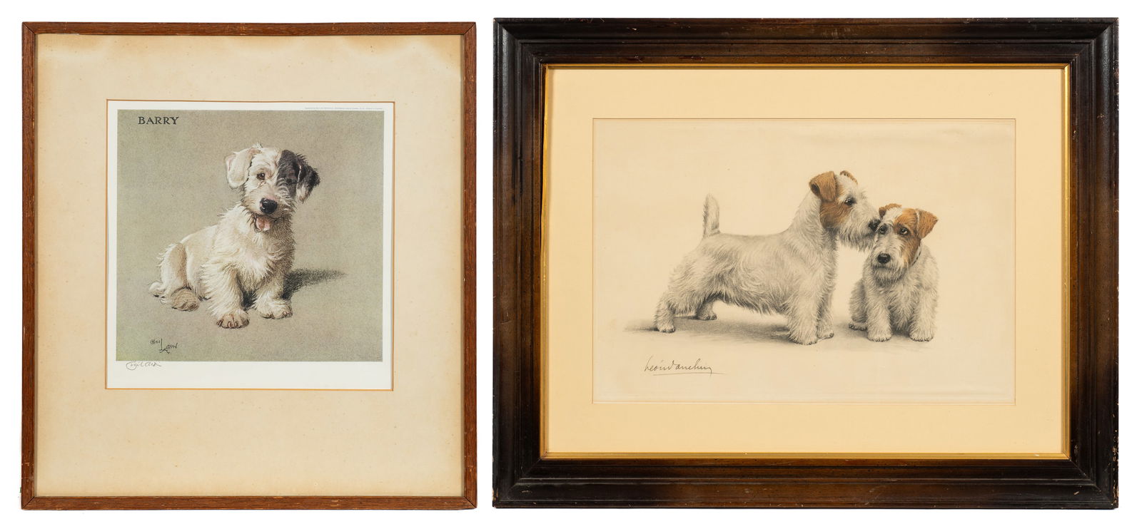 Lot of 2 Dog Themed Prints - Aldin & Danchin.: This lot contains an offset lithograph of "Barry" by Cecil Aldin (UK, 1870-1935), as well as a hand-colored lithograph of Sealyham Terriers by Leon Danchin (France, 1887-1938). Both are pencil signed