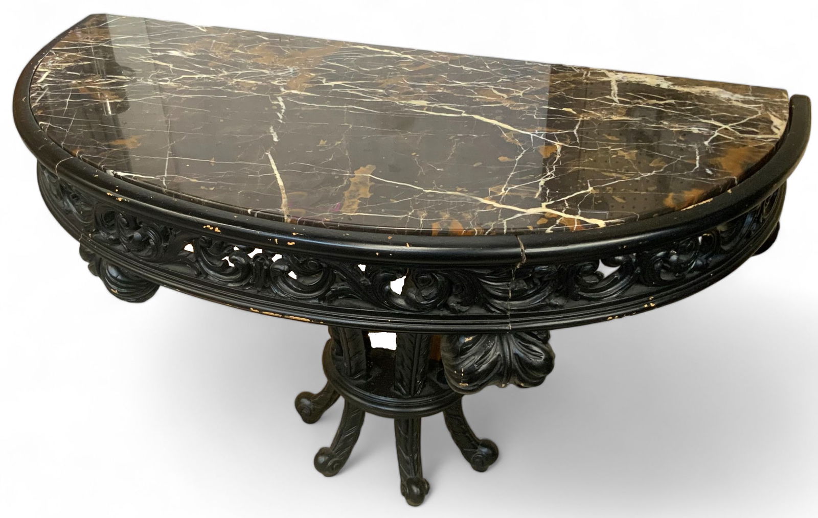 Carved Demilune Marble Top Console Table. (1 of 2)