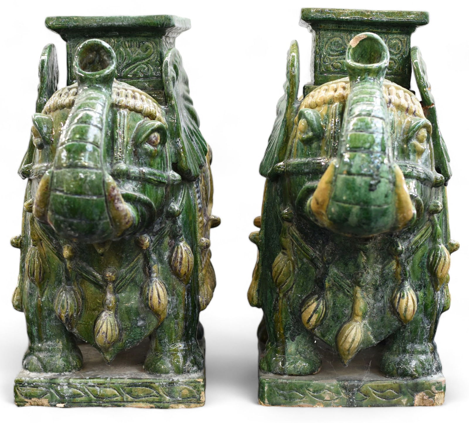 Pr. of Large Asian Majolica Elephant Stands, AS IS (1 of 7)
