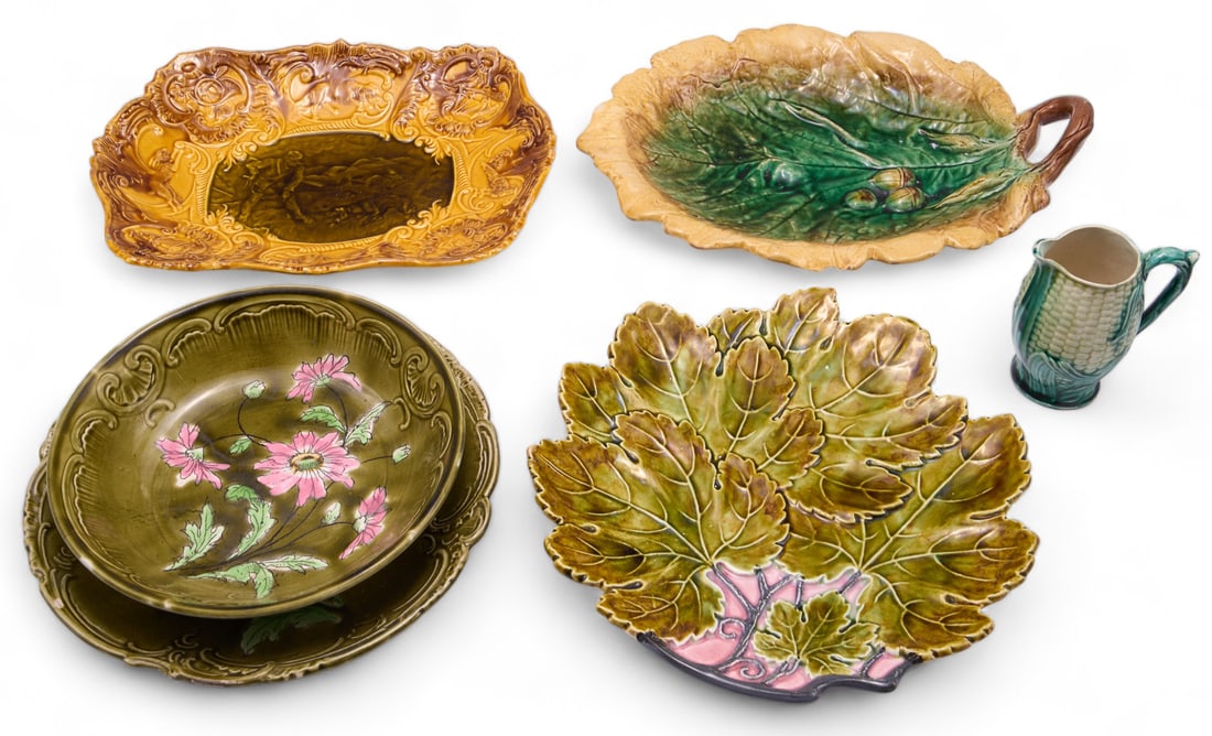 Lot of Assorted Majolica Dishes. (1 of 2)