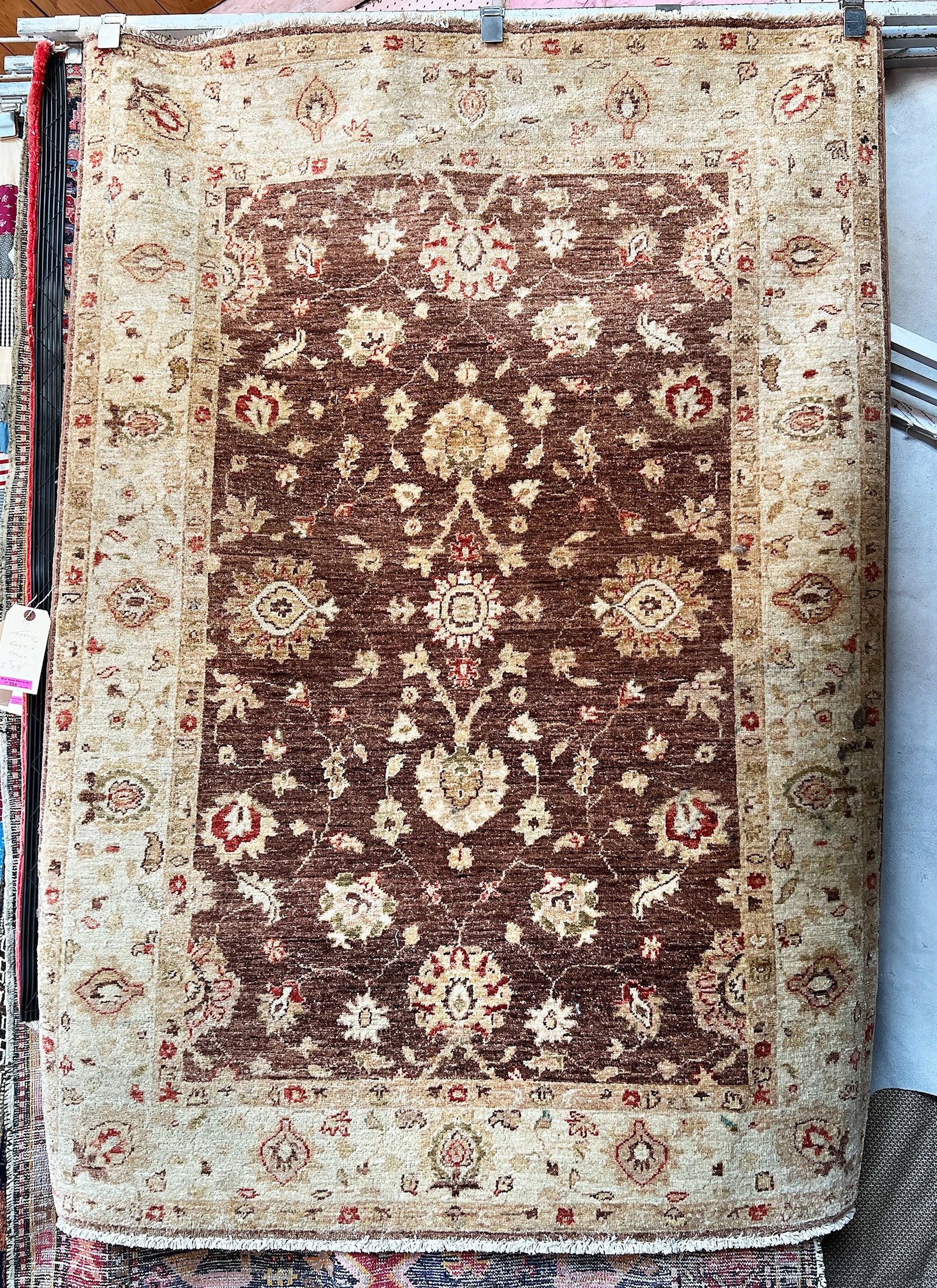 4' 1" x 5' 9" Beige & Brown Tabriz Rug. (1 of 2)