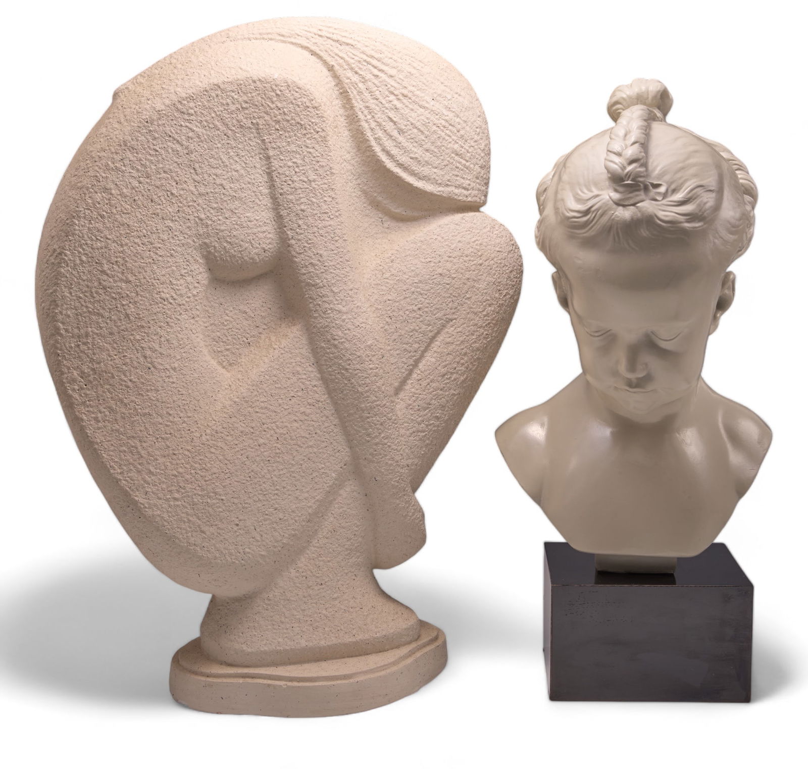 Lot of 2 Sculptures - Bust of Girl, Seated Woman. (1 of 4)