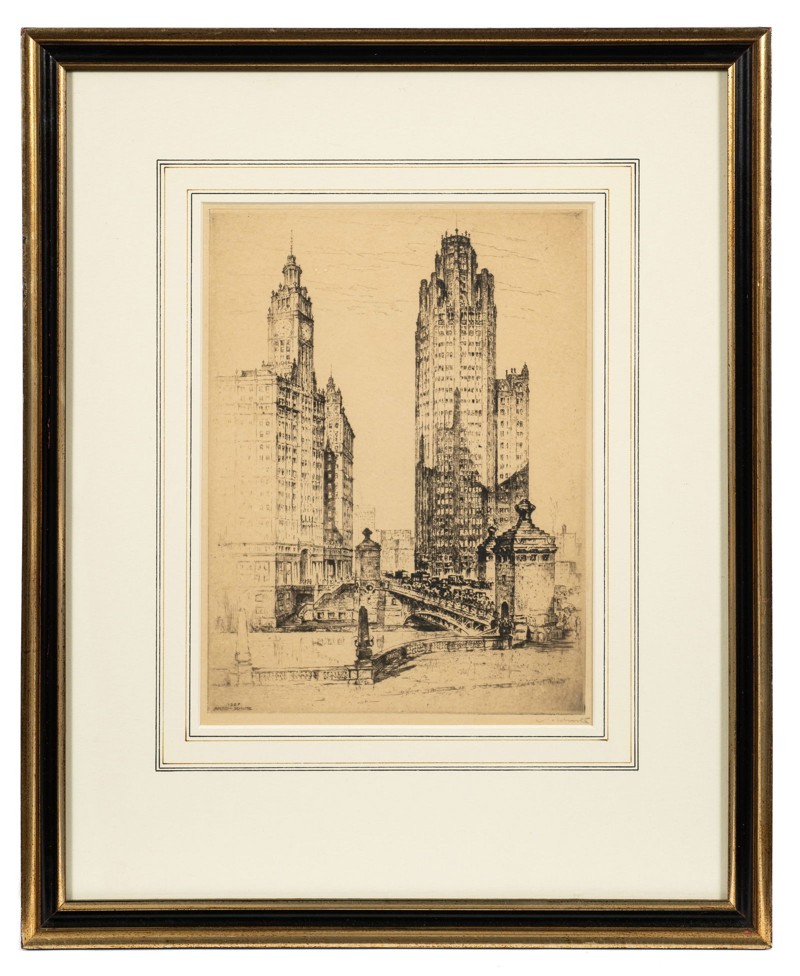 Etching of DuSable Bridge by Anton Schutz. (1 of 5)
