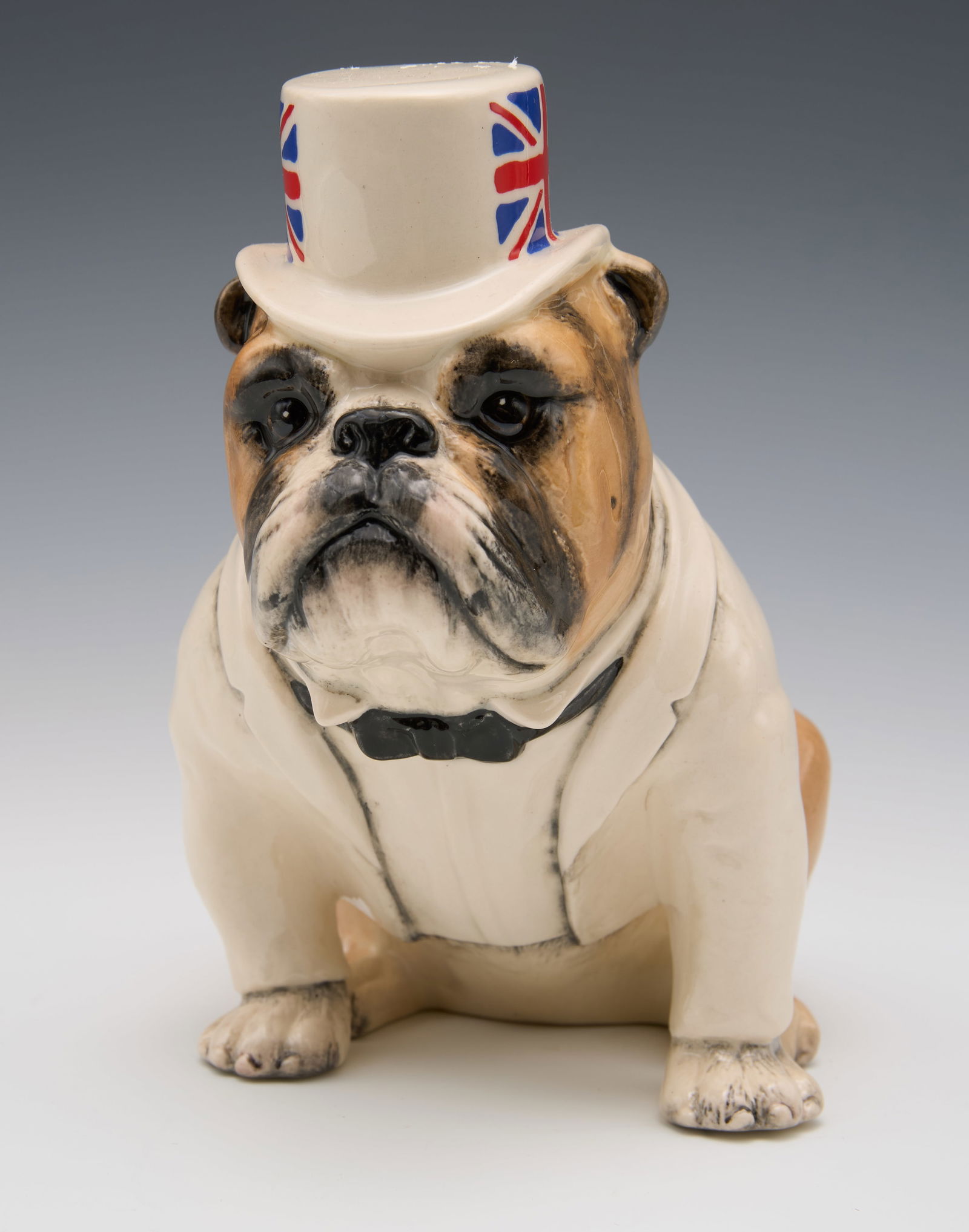 Royal Doulton Bulldog w/ White Top Hat & Tuxedo. (1 of 6)