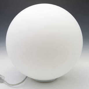 Artemide Italy Dioscuri Table Lamp.: This piece was designed by Michele De Lucchi for Artemide Italy. It is a white frosted glass sphere with a diameter of 14". It has the original stickers under the base. It works! There is a fleabite b