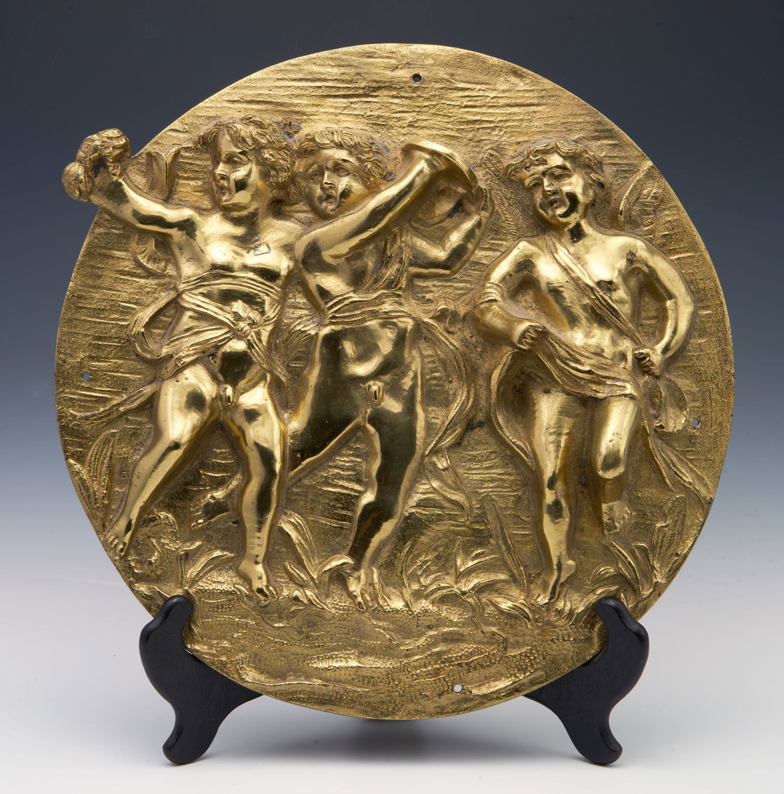 Gilt Bronze High Relief Cherub Plaque. (1 of 5)