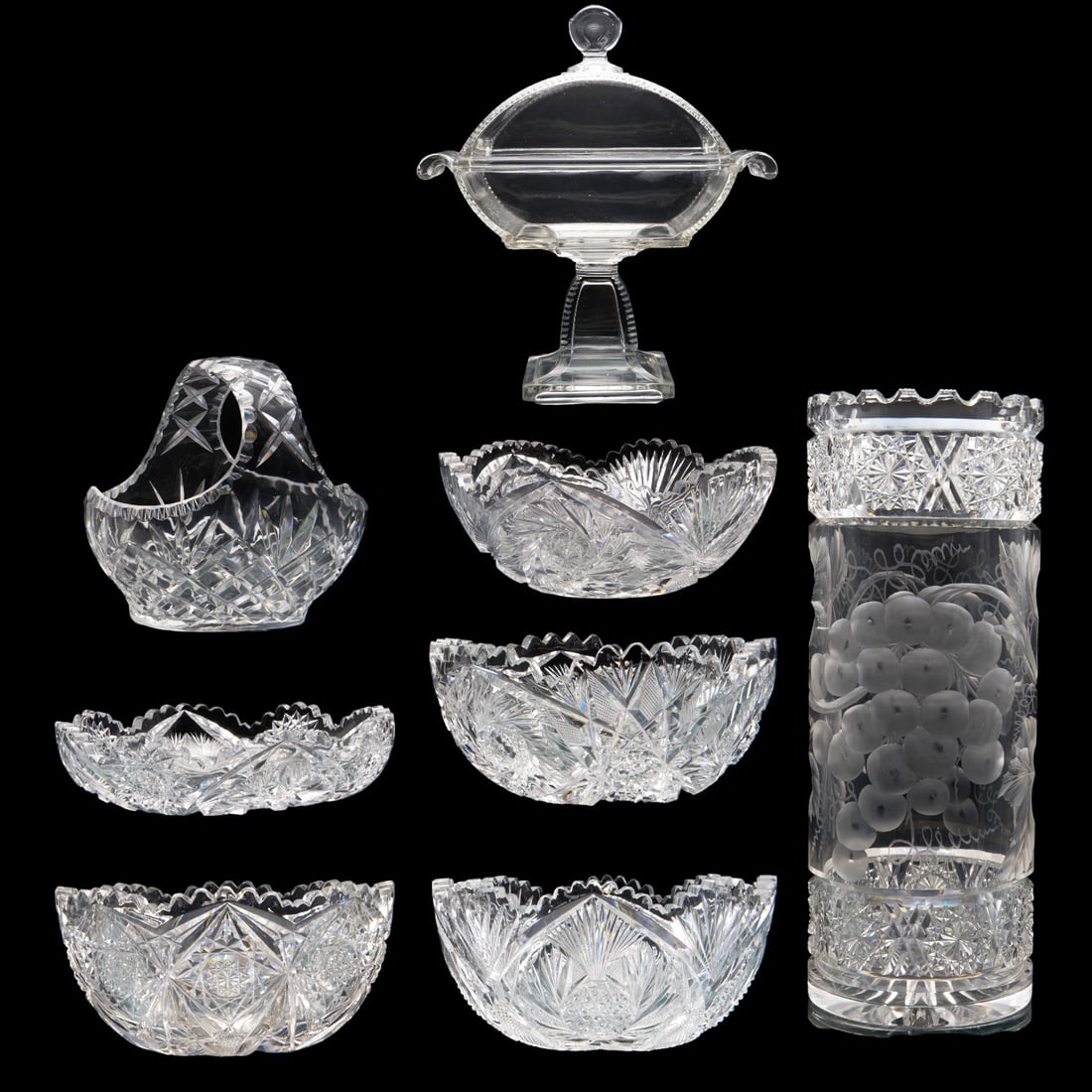 Lot of Assorted Cut and Pattern Glass Serving Pcs. (1 of 8)