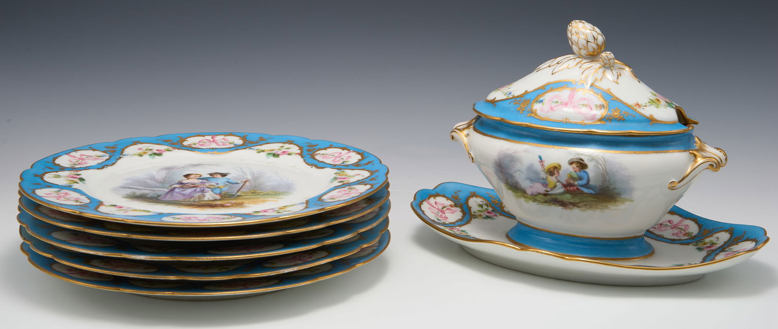 Sevres Hand Painted China Set w/ Courting Scenes. (1 of 11)