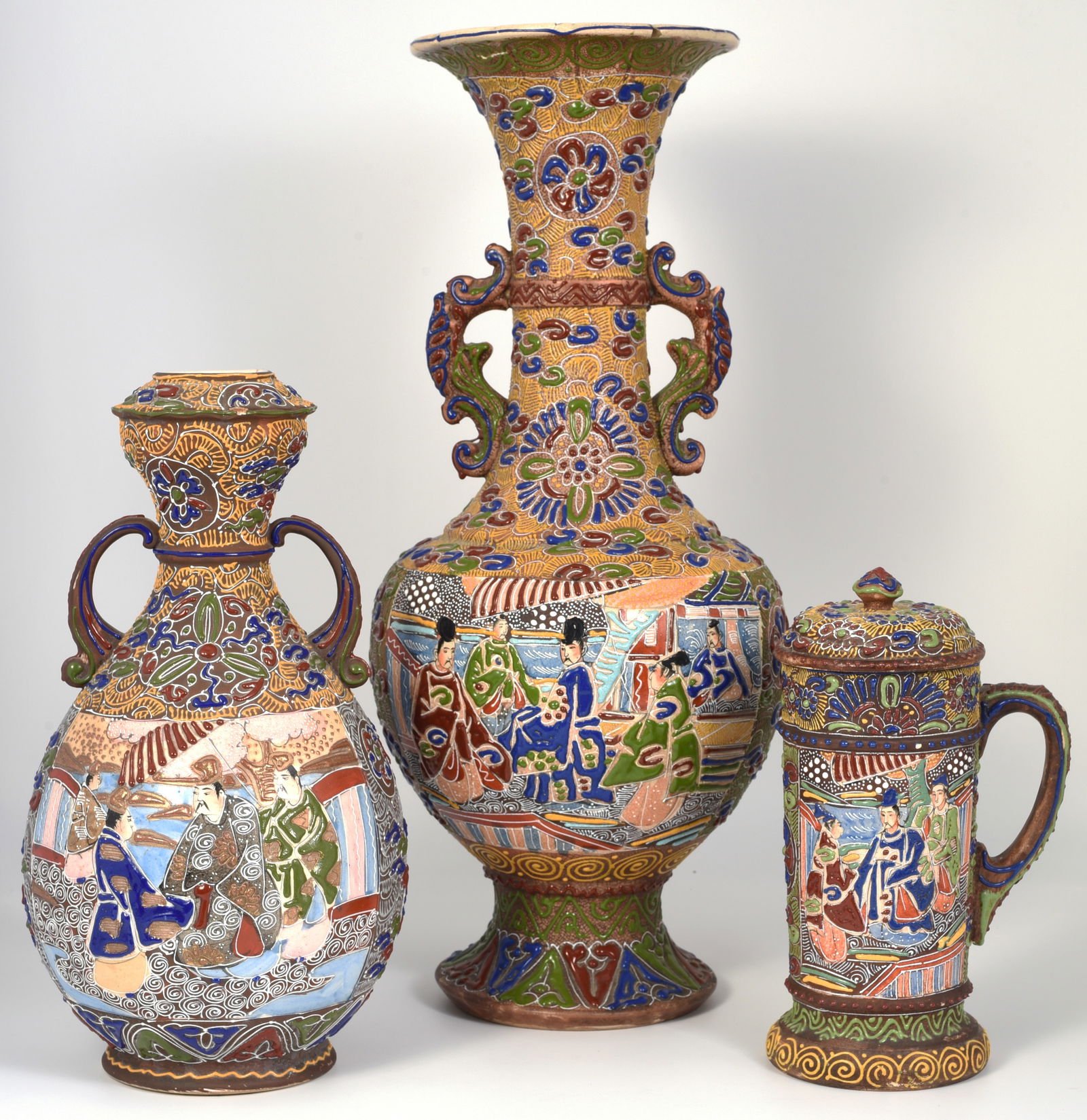 Lot of 3 Japanese Satsuma Pieces, AS IS. (1 of 7)