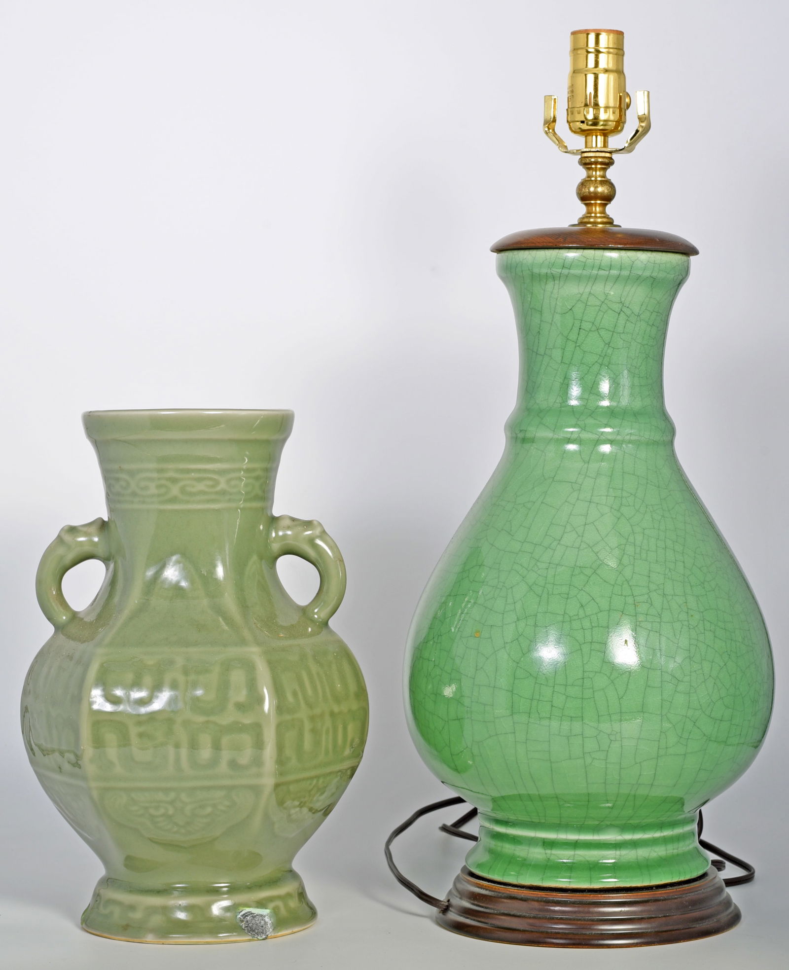 Lot: Chinese Celadon Vase & Lamp. (1 of 3)