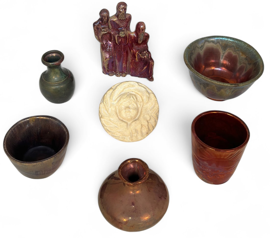 Lot of 7 Ira & Ella Peters Pewabic Pottery Pcs. (1 of 2)