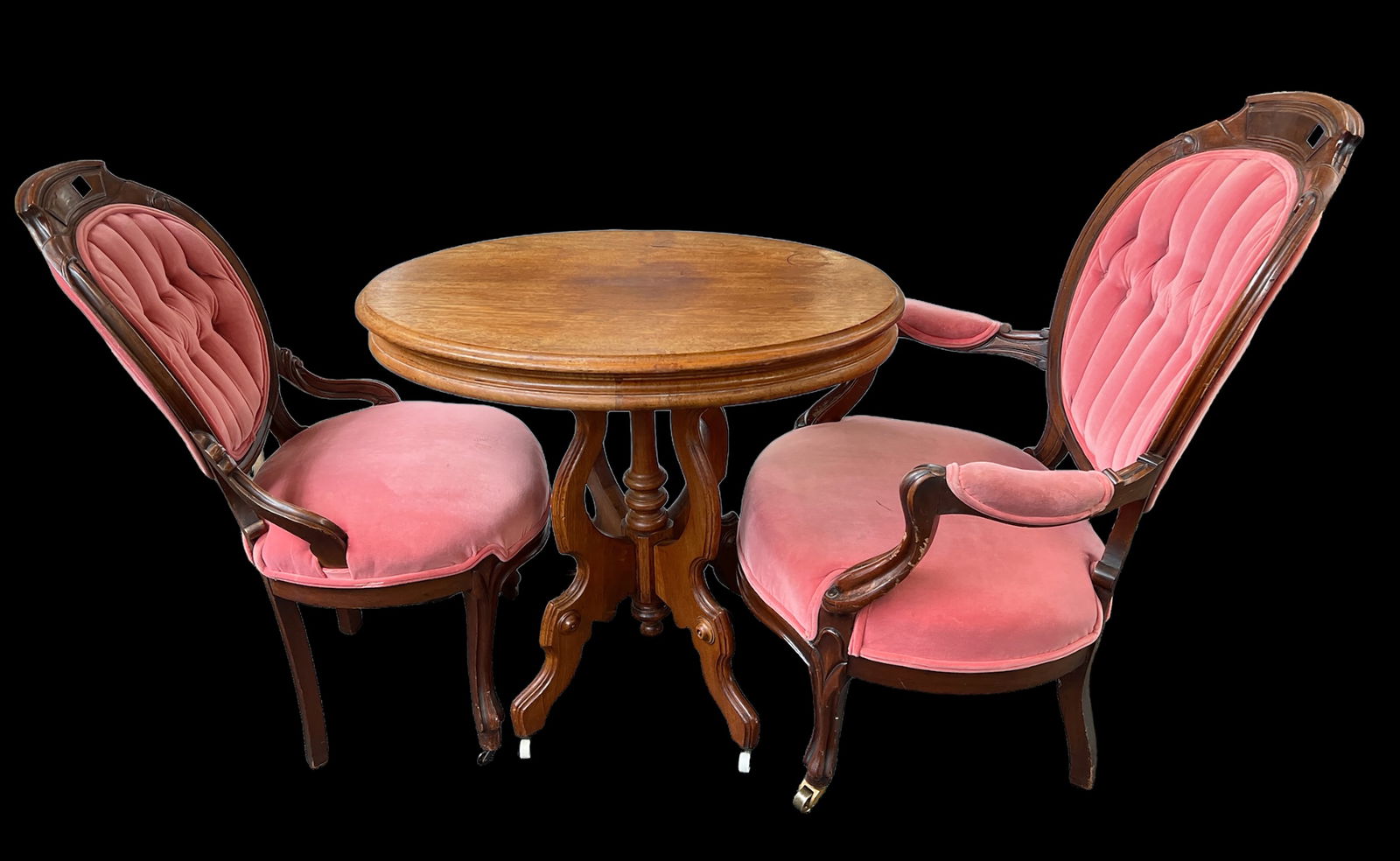 Lot: 2 Antique Victorian Chairs & Victorian Table. (1 of 3)