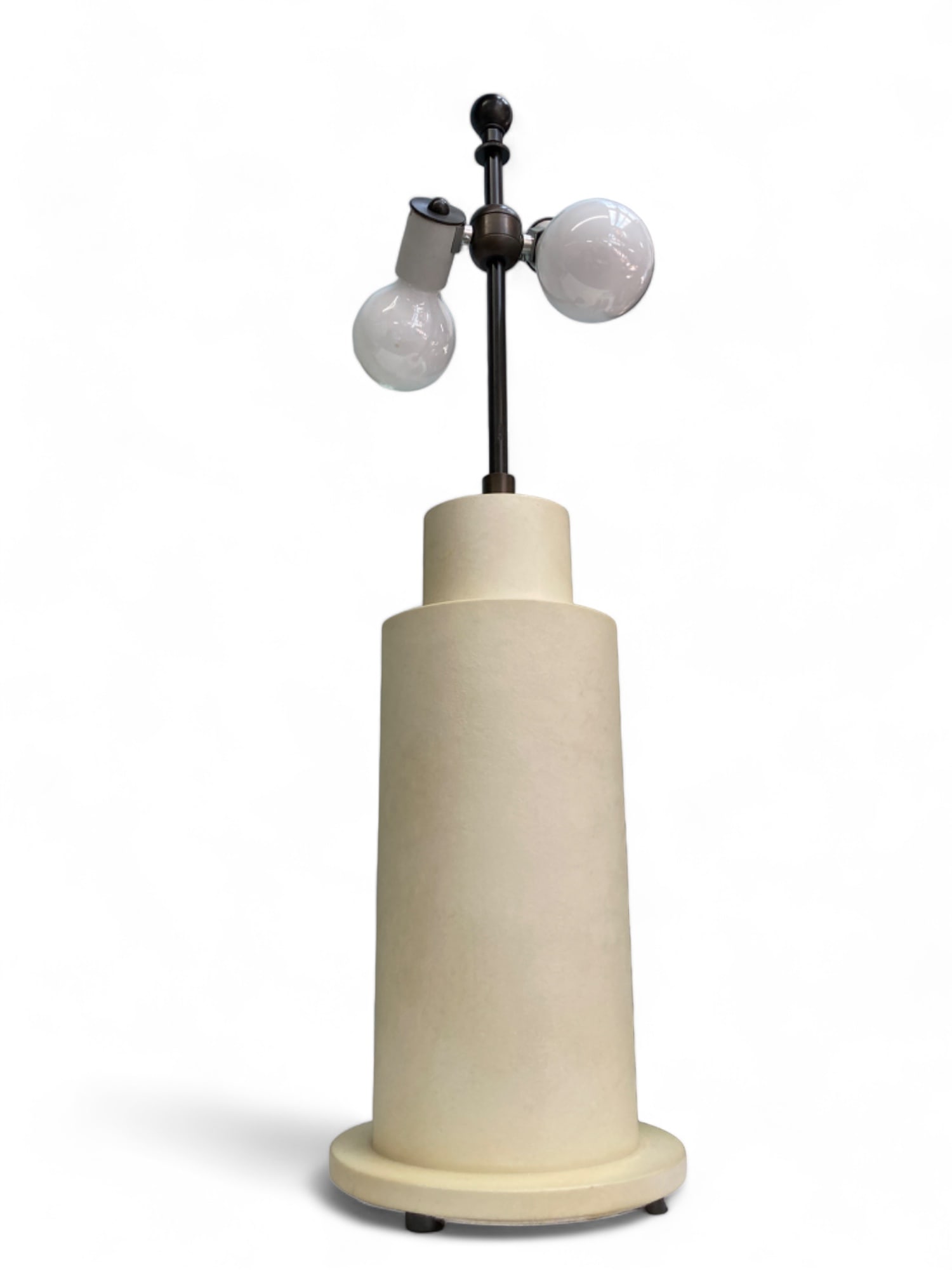 29" Tall Mattaliano Vellum Column Lamp.: It looks to be in working condition. It is a wood lamp with parchment covering, modelled after French designer Jean-Michel Frank. The Mattaliano plaque can be found on the underside. Overall, the lamp