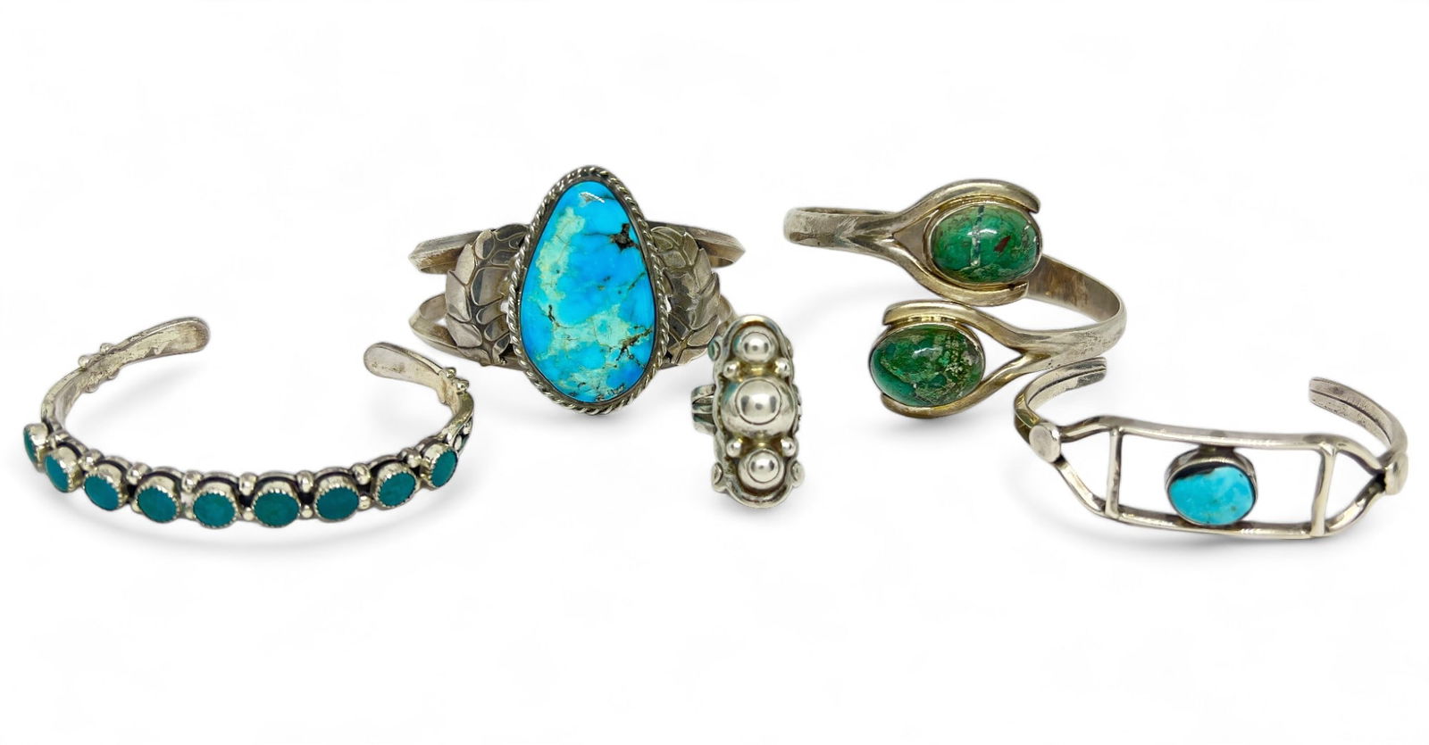 Sterling Native American Bangles (4) & Mx Ring (1) (1 of 6)