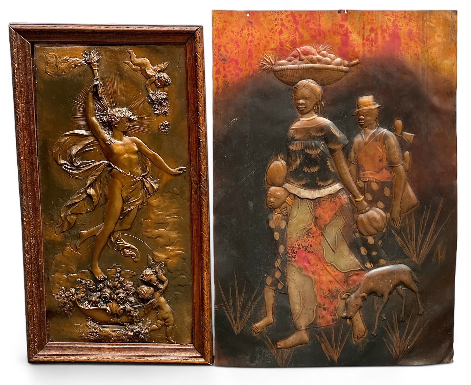 2 Antique or Vintage Copper Plaques with Figures. (1 of 2)