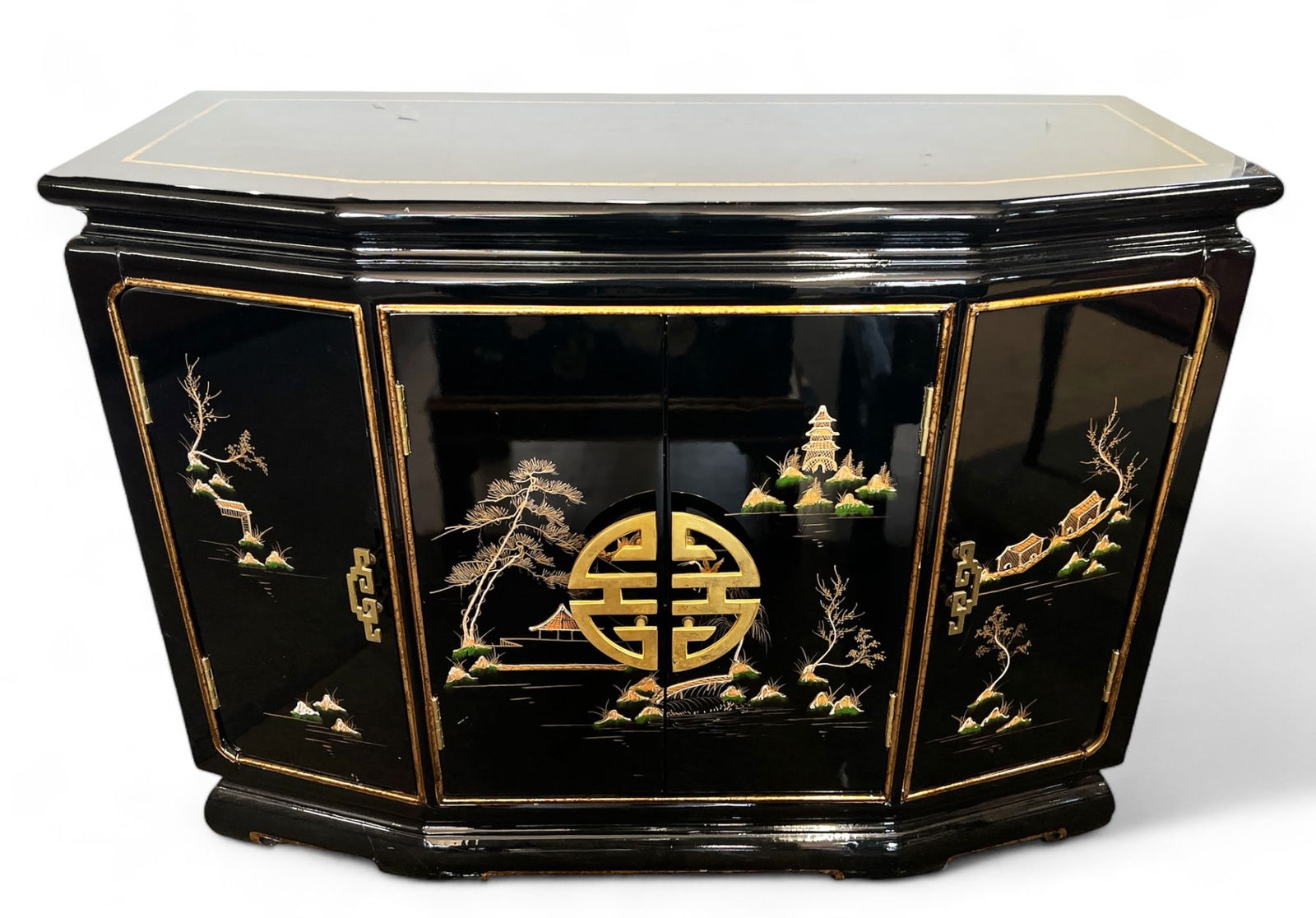 Black & Gold Asian Style Lacquered Cabinet. (1 of 2)