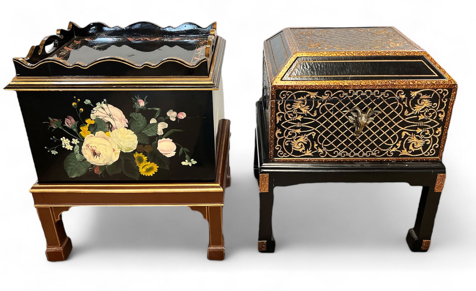 Two Black & Gold Asian Lacquered Storage Boxes. (1 of 2)