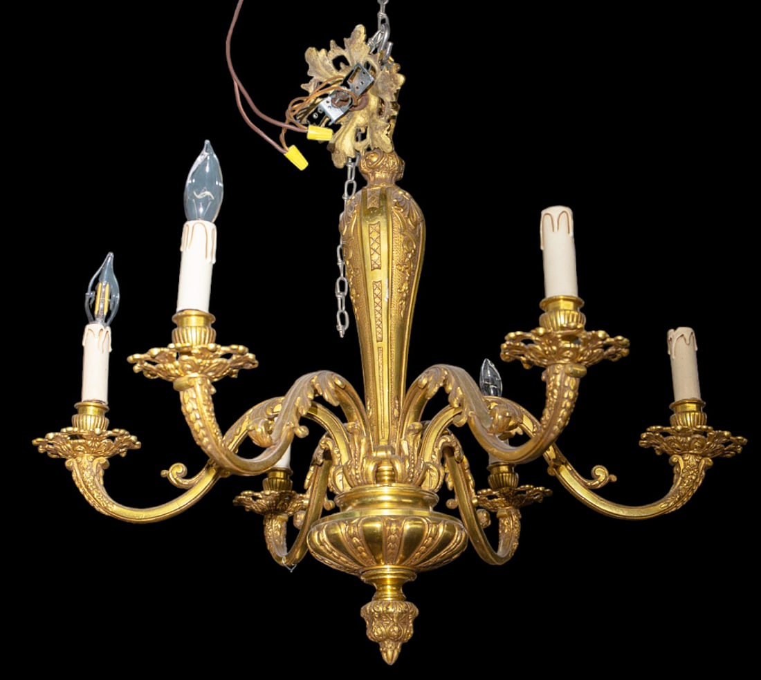6-Arm Gilt Bronze Art Nouveau Style Chandelier. (1 of 1)