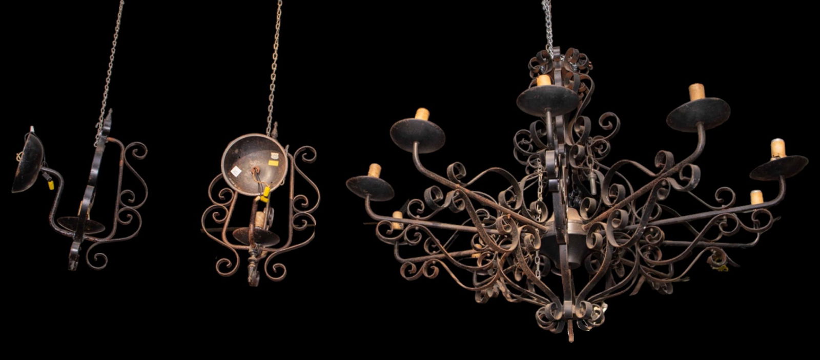 Large Spanish Style Wrought Iron Chandelier Set. (1 of 3)