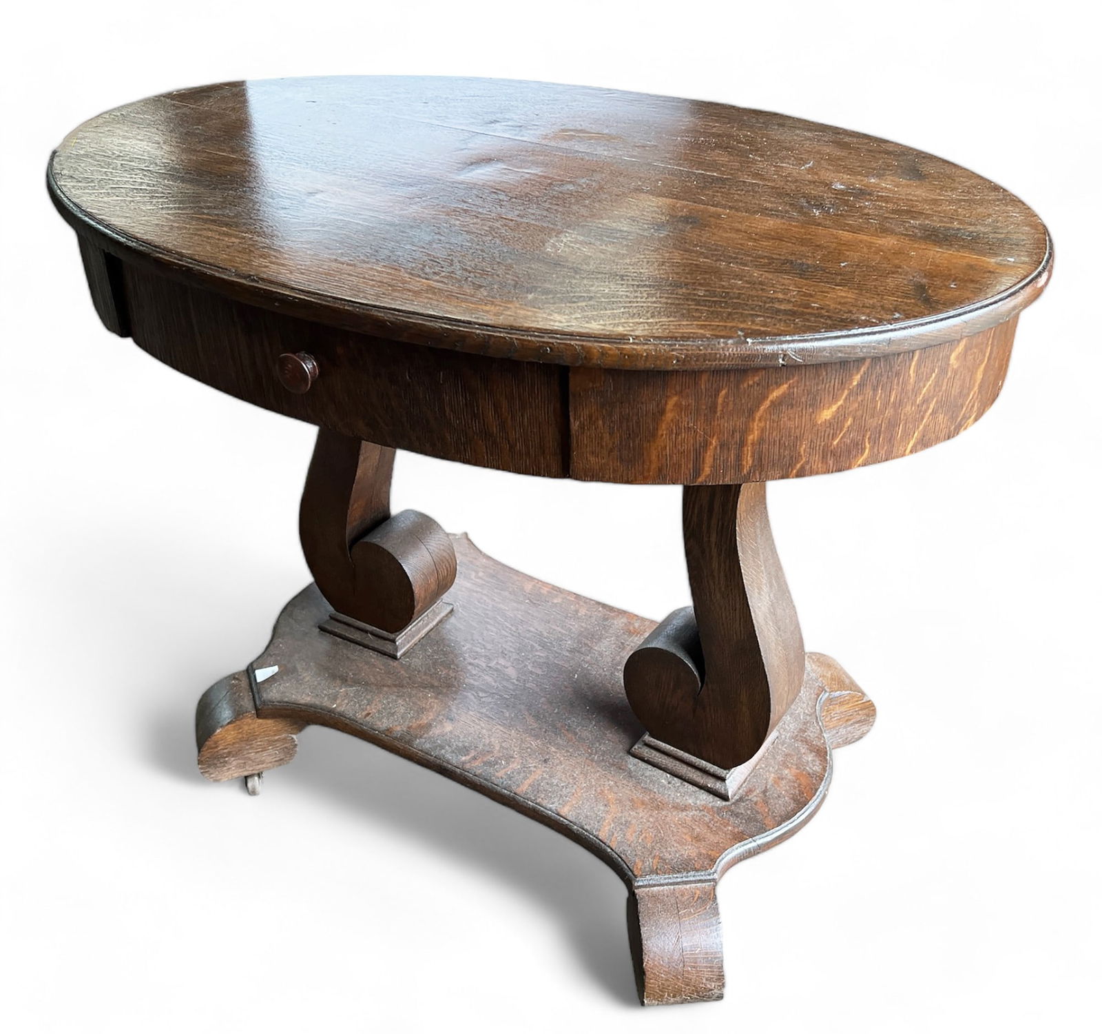 Empire Style Tiger Oak Veneer Table. (1 of 1)