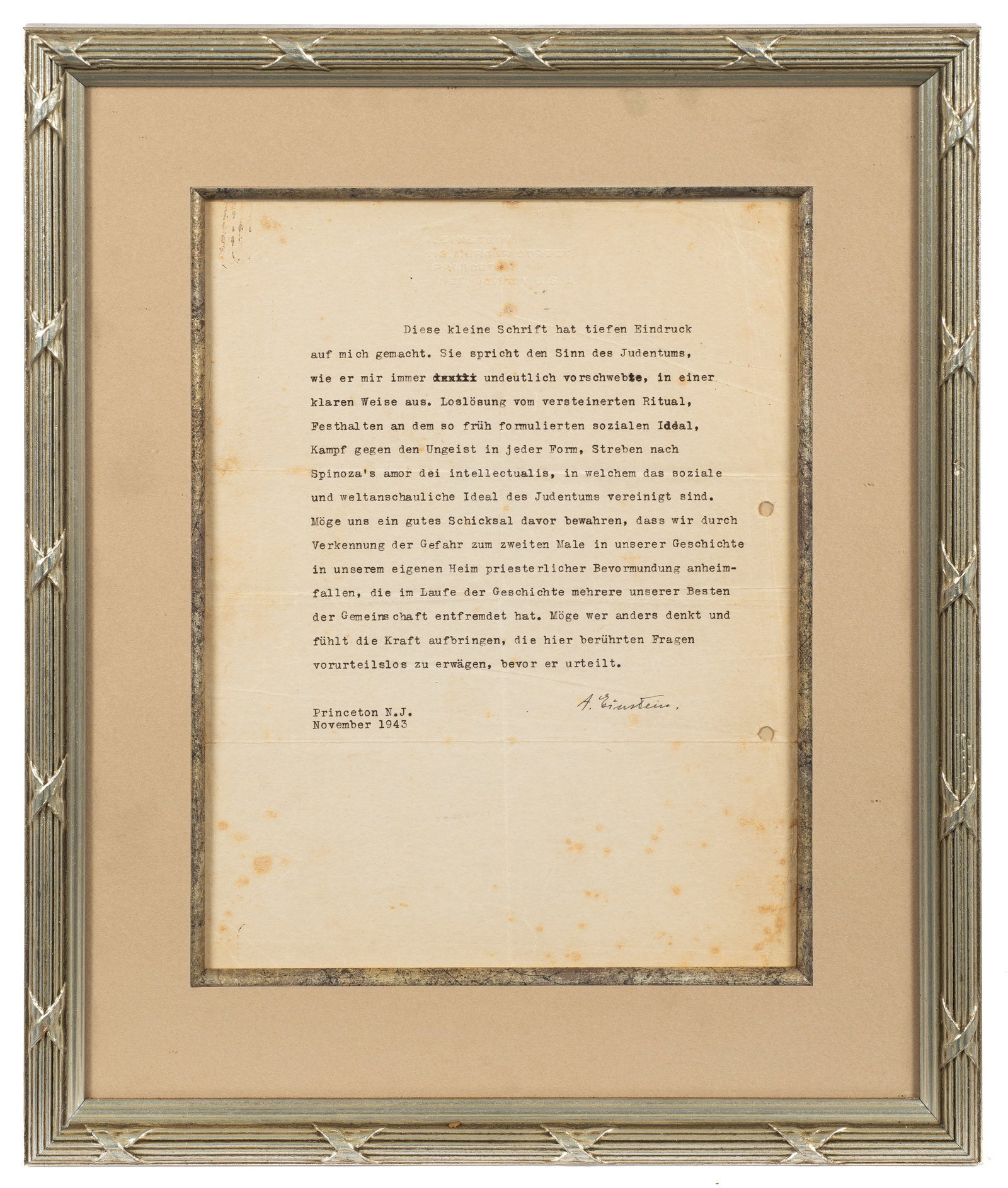 1943 Albert Einstein Typed Letter, Signed. (1 of 6)