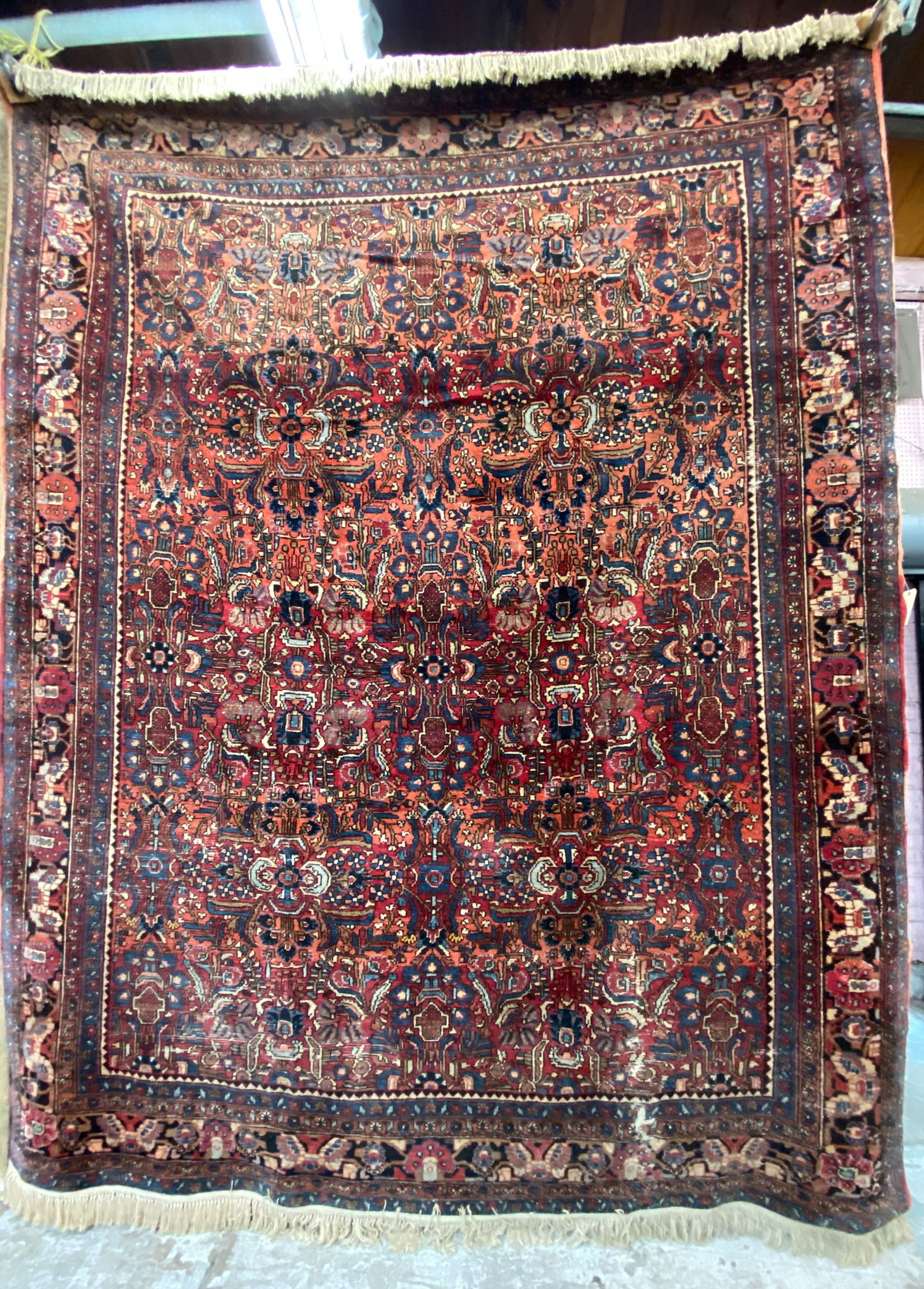 9' 2" x 11' 6" Red & Blue Sarouk Style Rug. (1 of 6)