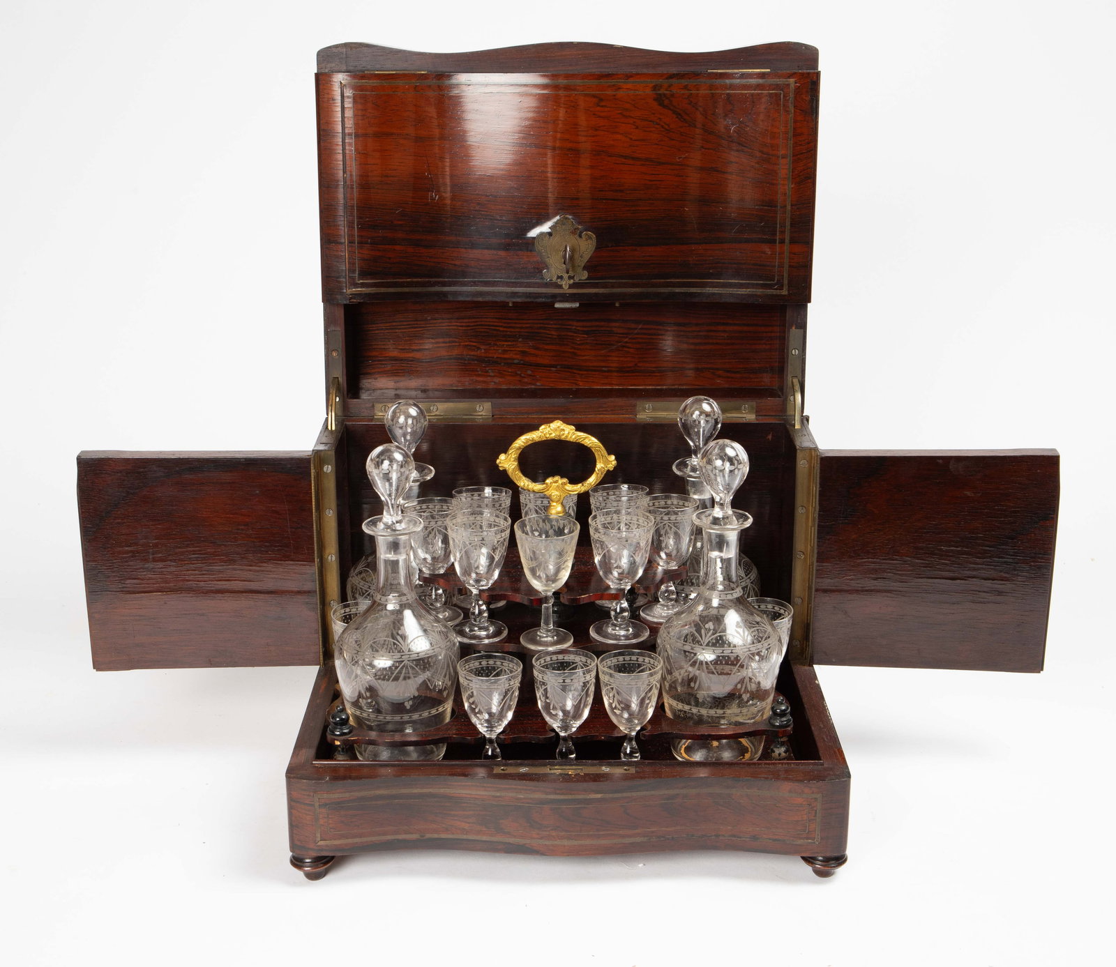 Antique Tantalus Liquor Cabinet w/ Glassware. (1 of 8)