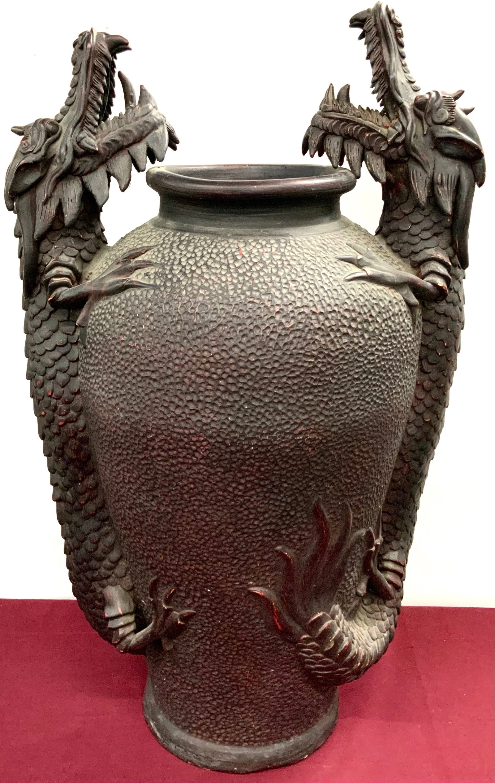 Large Japanese Pottery Urn w/ Dragons. (1 of 5)