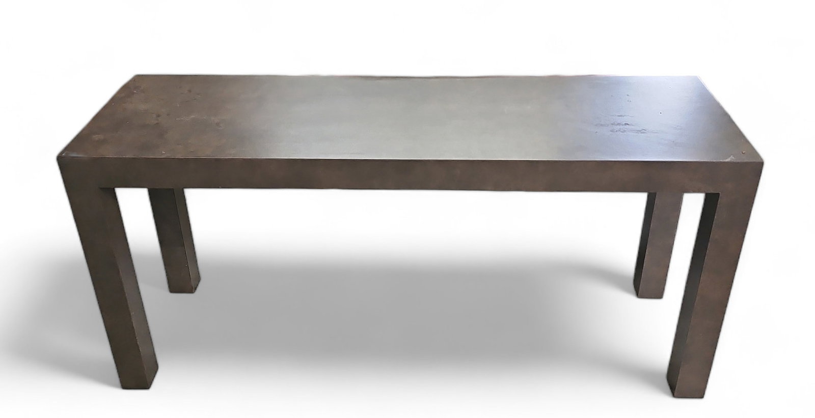 Modern Laminated Console Table.: This green laminated console or hall table is very sturdy, with only minor scuff marks. It measures 48" wide, 15" deep, and 22" tall. Third-party freight shipping or personal pickup is required. Pleas