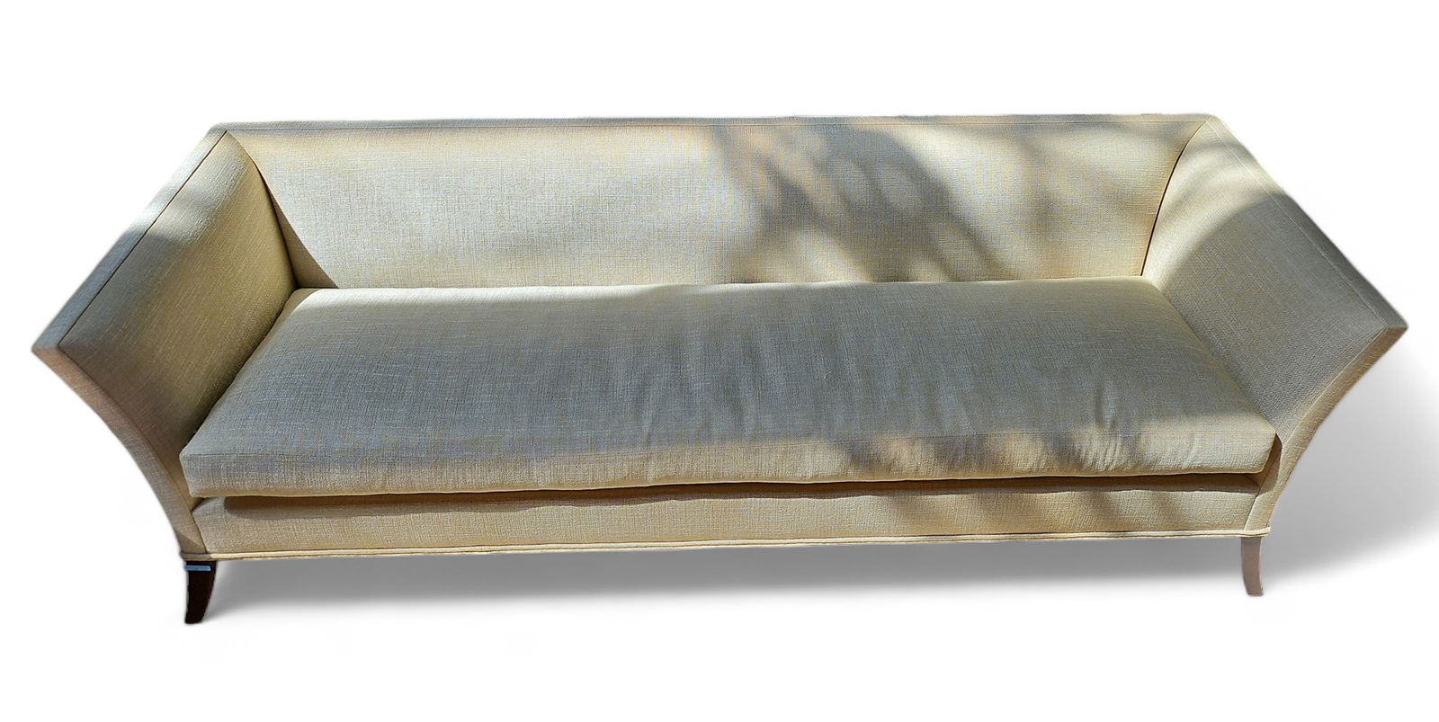 Bright Chair Company Modern Sofa.: This tan colored upholstered sofa is manufactured by the Bright Chair Company of New York. It has one long removable cushion. It is in very good condition, with just a few scratches on the legs. It me