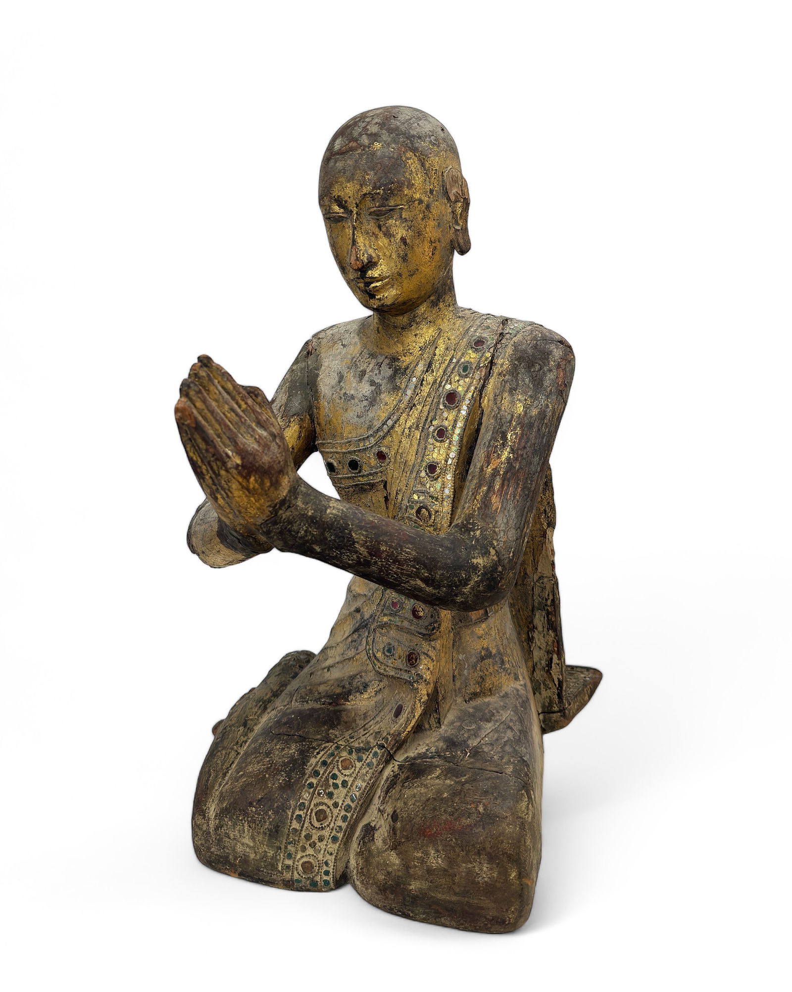 Very Old Thai Gilded Praying Man Figure. (1 of 3)