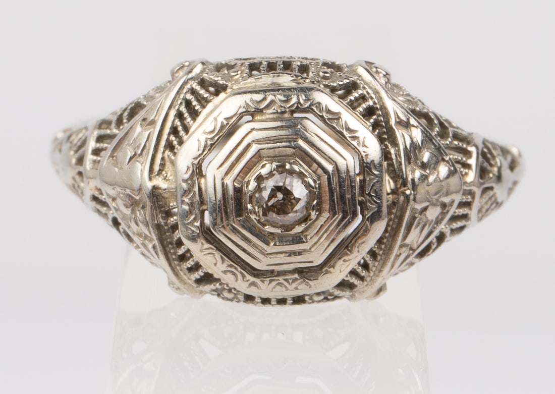 Antique 18K White Gold & Diamond Ring, Sgd SMCO. (1 of 6)