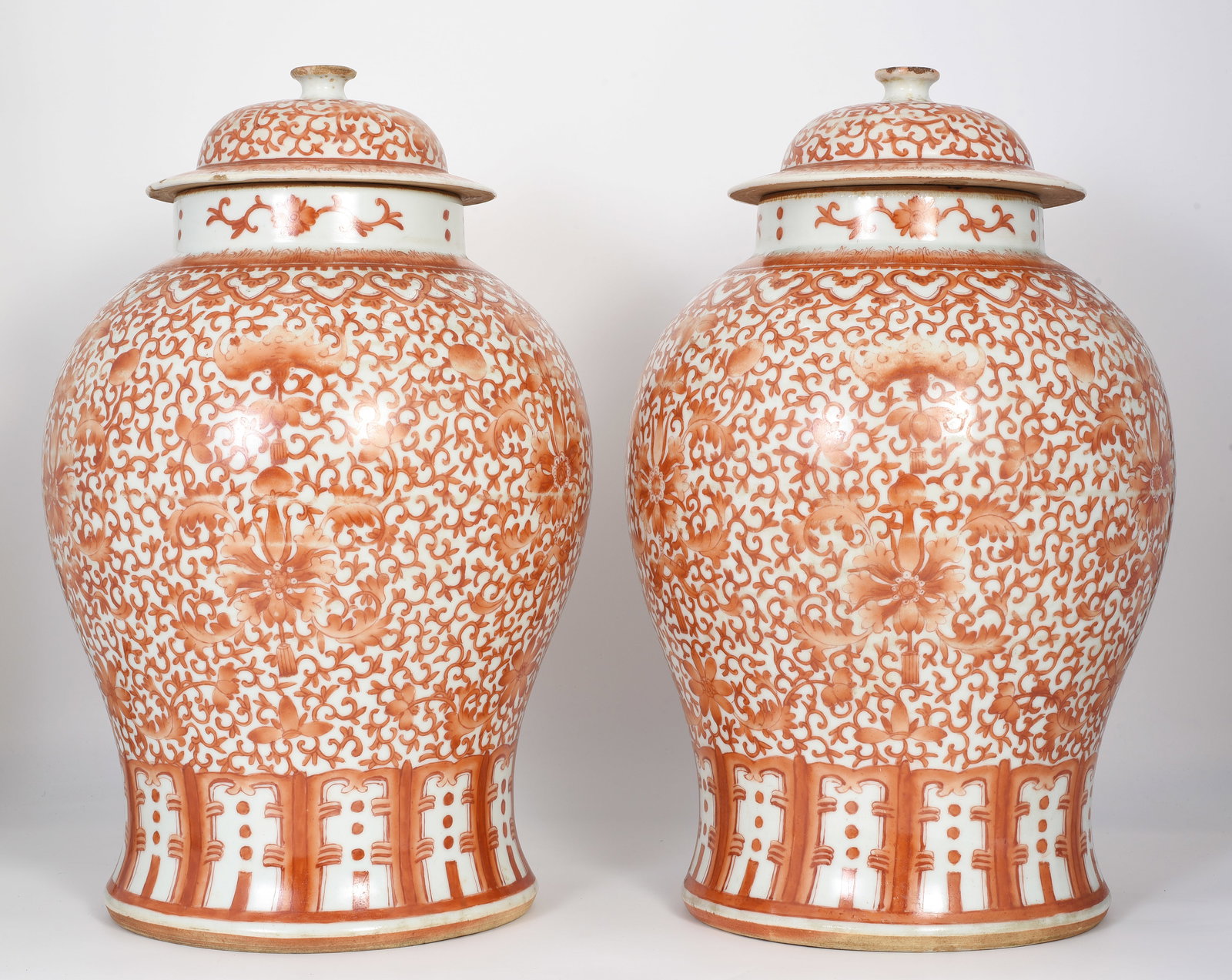 Pair of Late Qing Dynasty Iron Red Large Jars. (1 of 6)