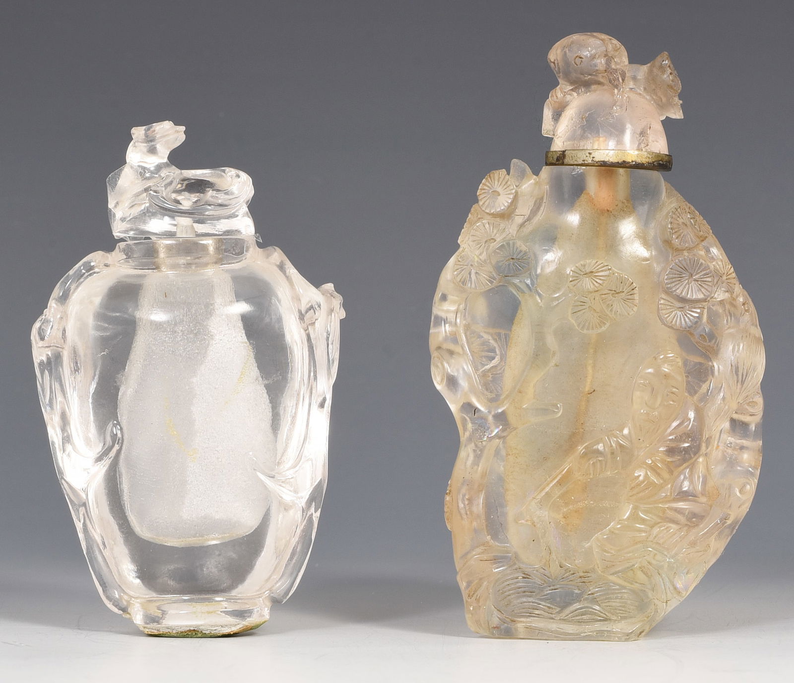 2 Carved Rock Crystal Chinese Snuff Bottles. (1 of 4)