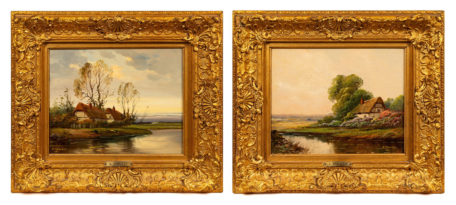 Pr of Cottage Scene Paintings by Augustus Spencer. (1 of 9)