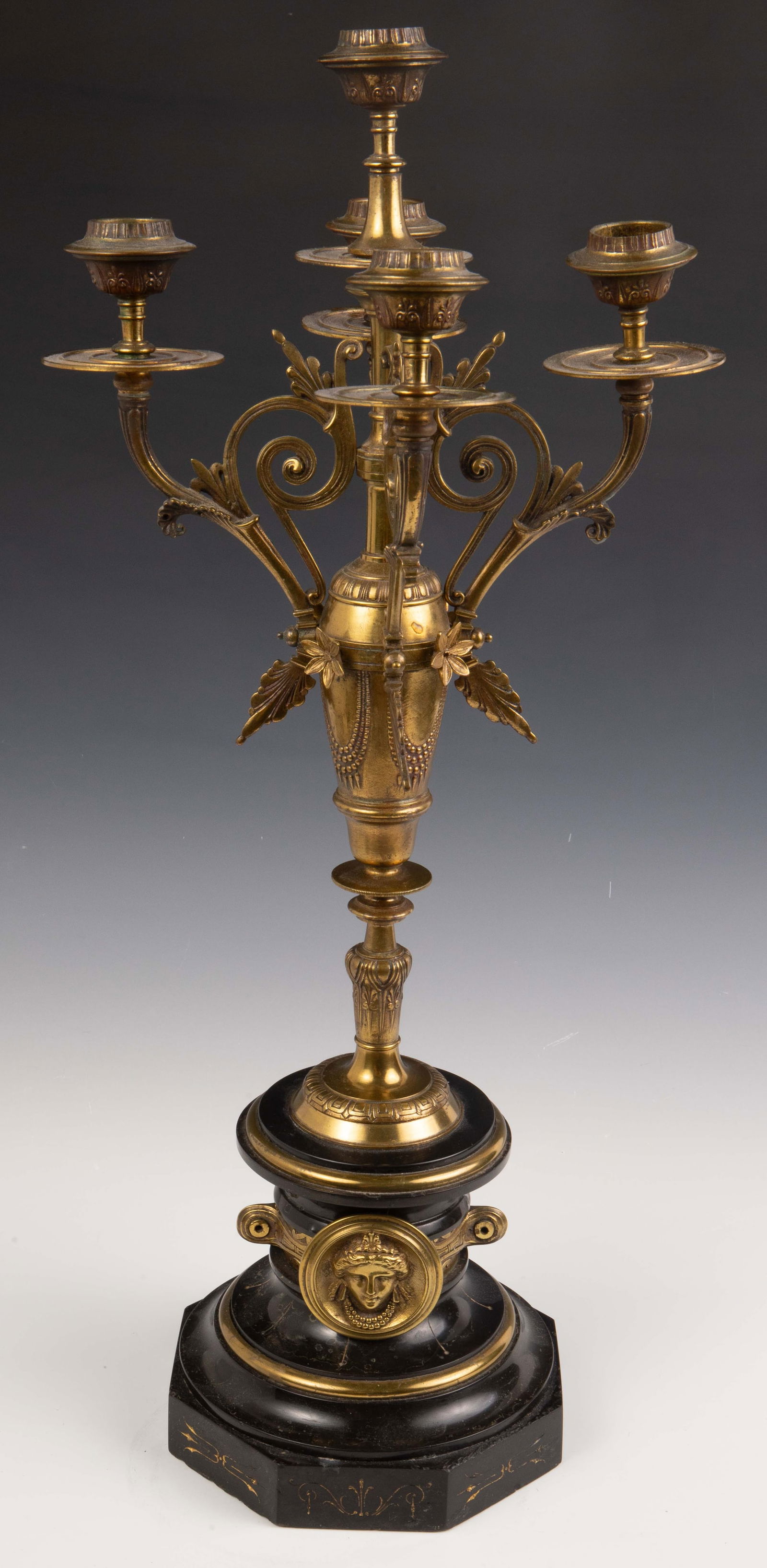 Victorian Bronze and Marble 5-Light Candelabrum. (1 of 5)